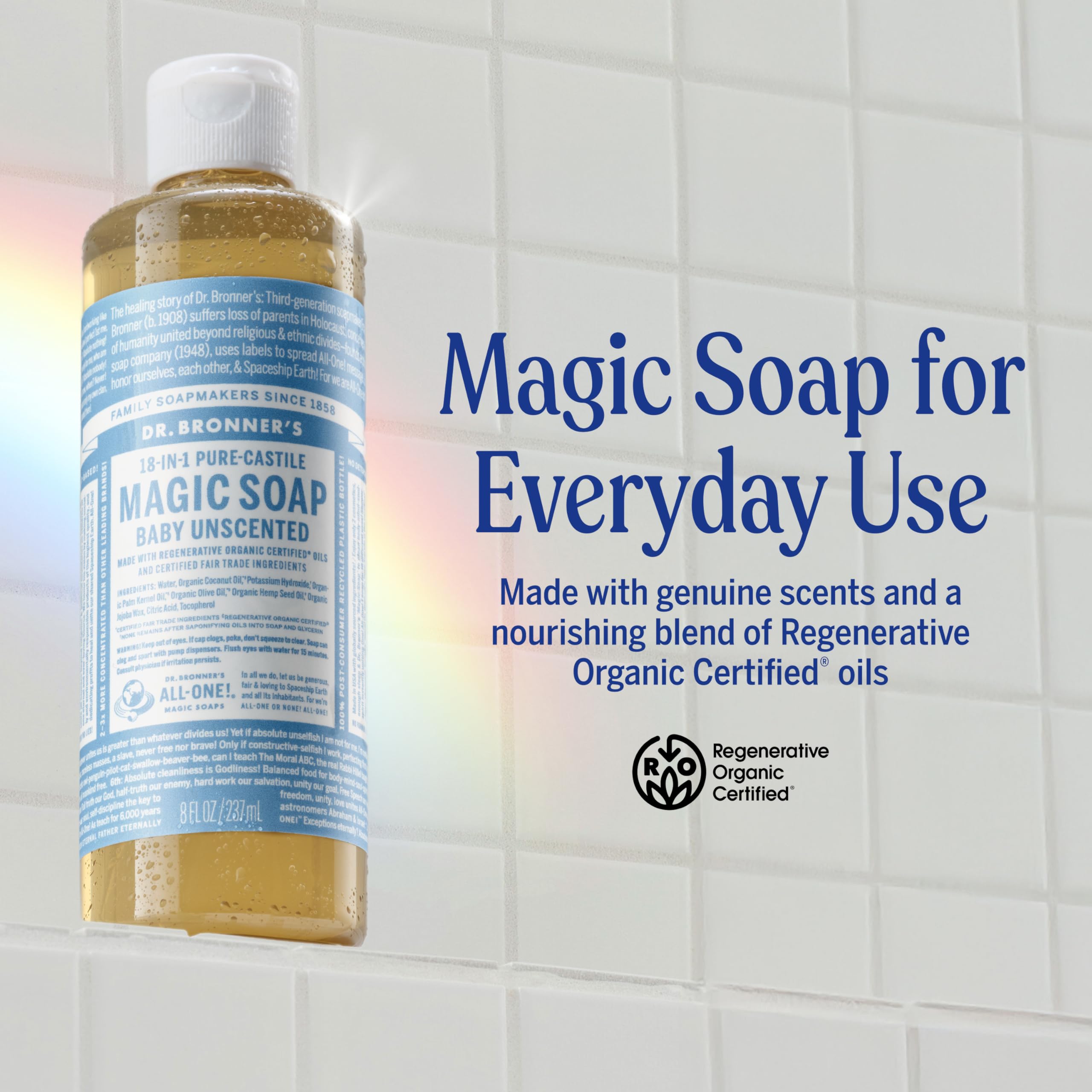 Dr. Bronner's Pure-Castile Magic Liquid Soap (Baby Unscented, 8 Ounce)- Made with Regenerative Organic Certified Oils, For Face Dr. Bronner's buy supplements canada