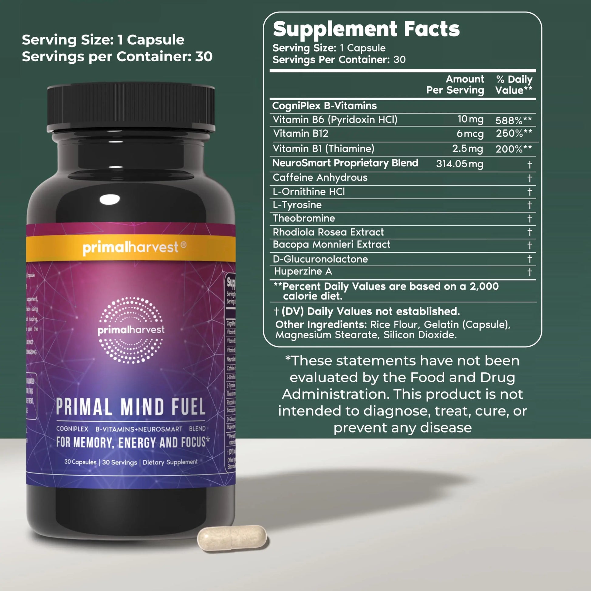 Brain Supplement by Primal Harvest, Primal Mind Fuel Brain Booster for Focus, Energy, Clarity, and Brain Health 30 Capsules Nootropics Brain Support Supplement for Men and Women Primal Harvest buy supplements canada