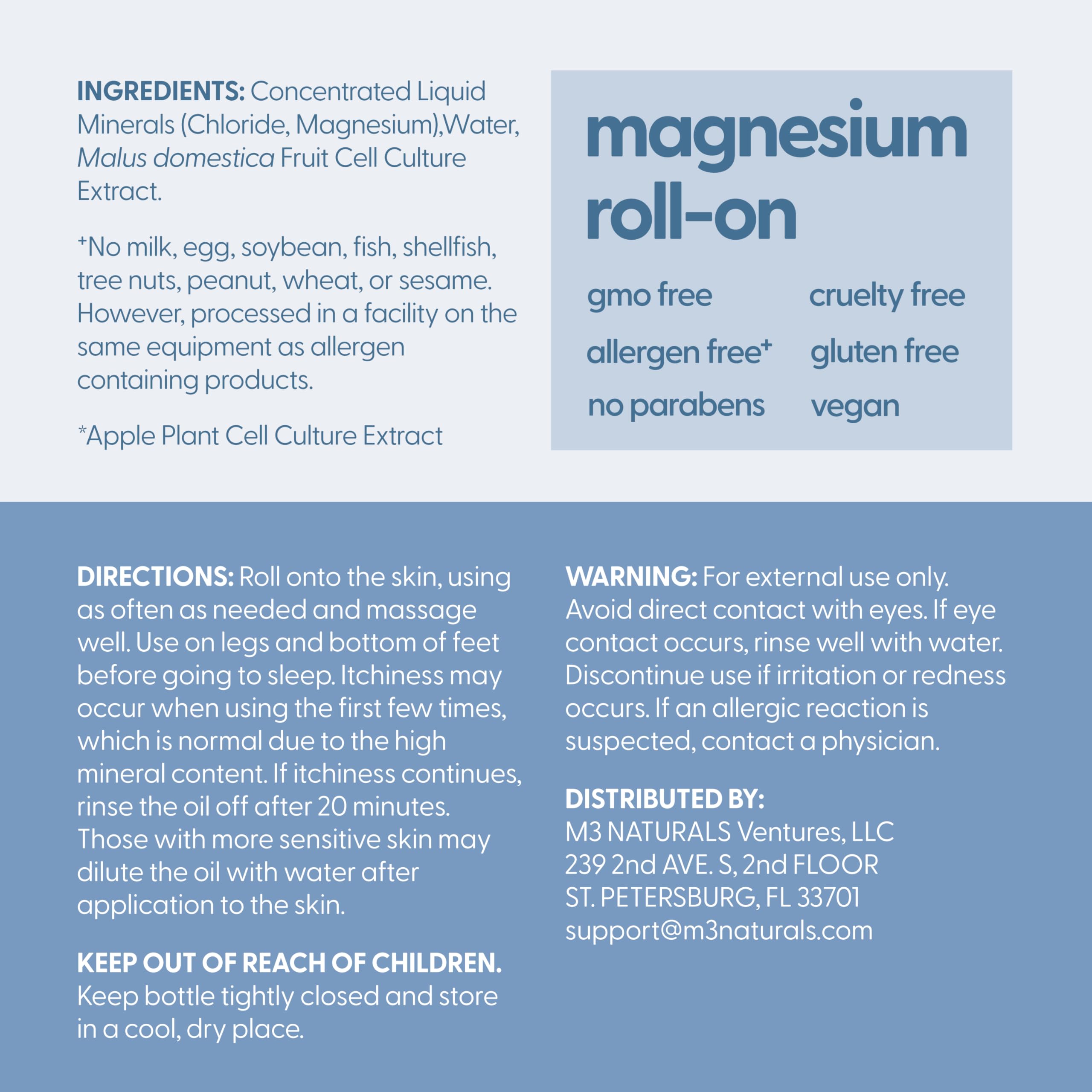 Magnesium Roll On for Adults & Kids, Easy Application for Sore Muscles, Feet, Joints and Leg Cramps, Helps with Sleeping and Post-Workout Recovery, for Sensitive Skin, 3 fl oz, by M3 M3 Naturals buy supplements canada