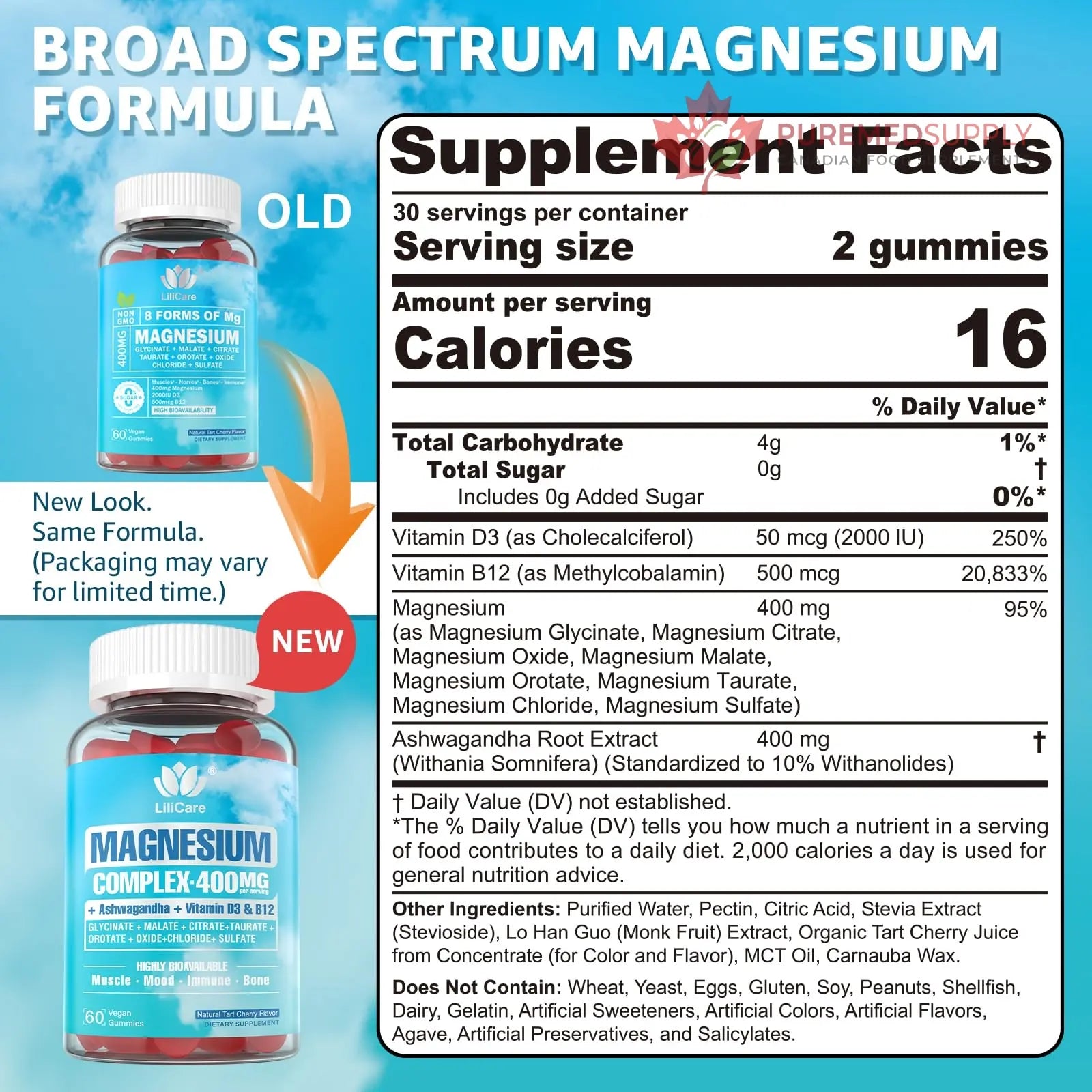 Sugar Free Magnesium Complex for Women, Calm Magnesium Gummies for Adults 400mg, Magnesium Glycinate, Citrate, Malate & More- Magnesium Gummy with Magnesium Ashwagandha, D3, B12 for Relax, Calm, Vegan LILICARE buy supplements canada