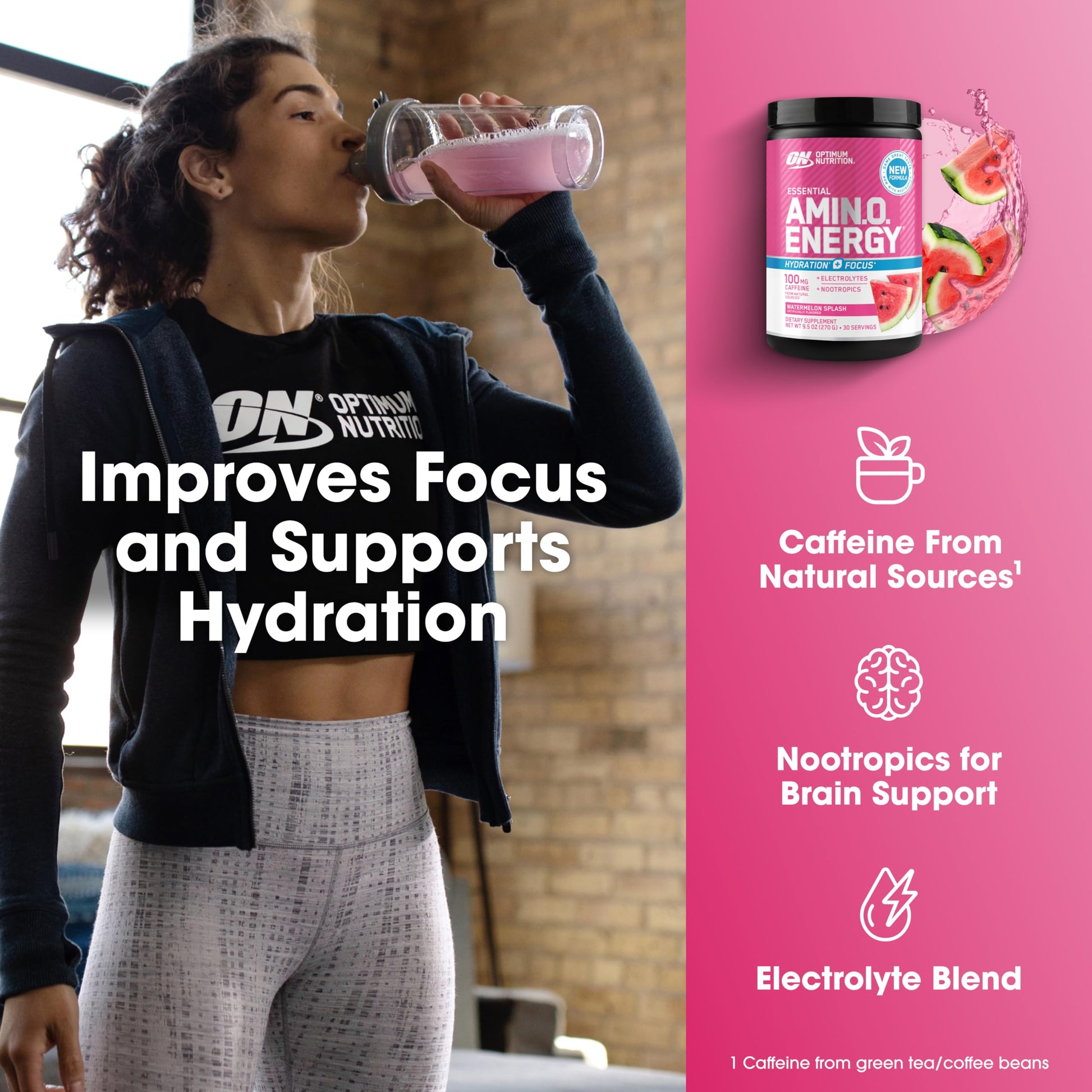 Optimum Nutrition Amino Energy Powder Plus Focus, with BCAA, Electrolytes, and Caffeine, Watermelon, 30 Servings (Packaging May Vary) Optimum Nutrition buy supplements canada