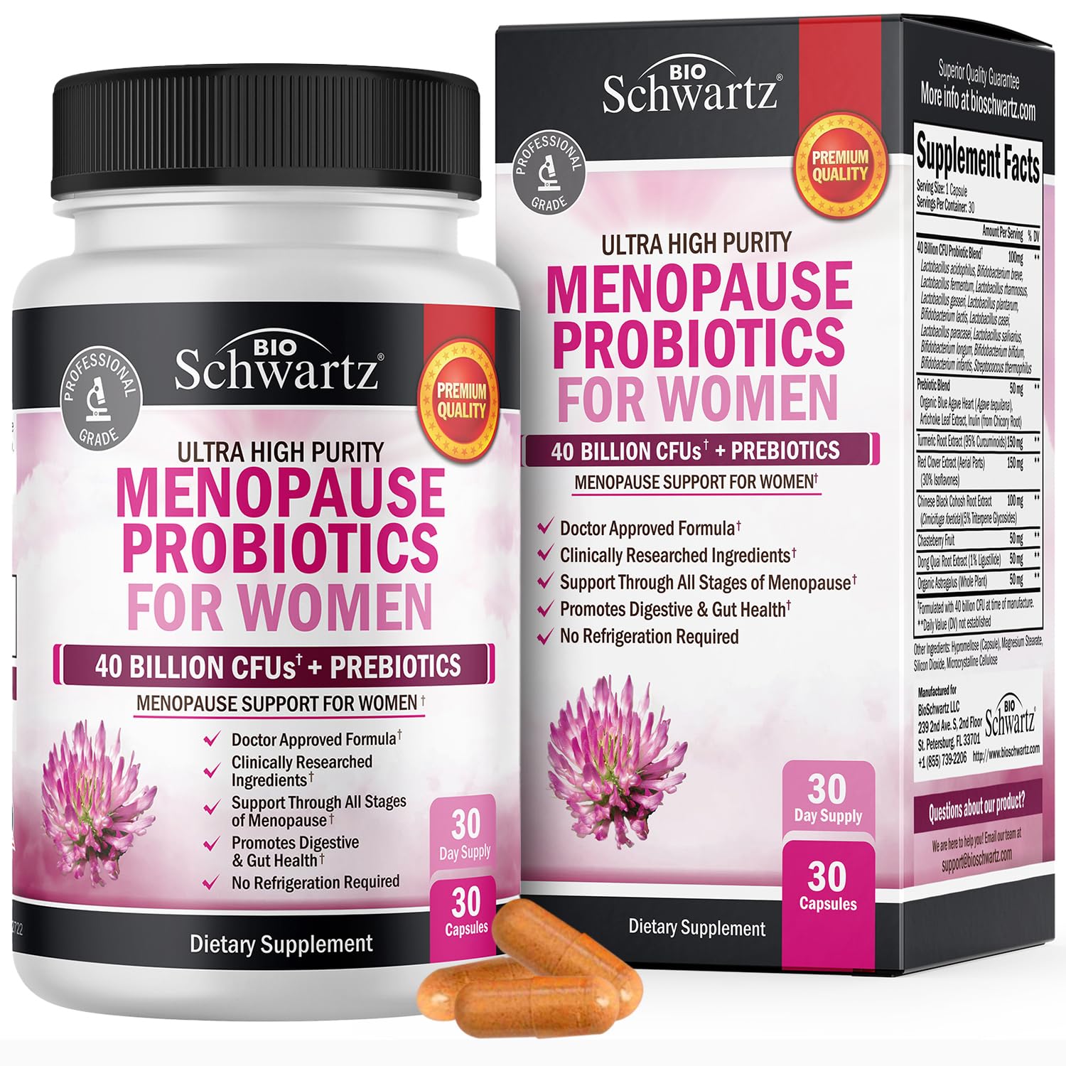 Menopause Supplements for Women - 40 Billion CFU Menopause Probiotics for Women - Support for Hot Flashes Night Sweats Mood Swings and Balance - Non-GMO, 30 Easy-Swallow Capsules, 30 Servings BioSchwartz buy supplements canada