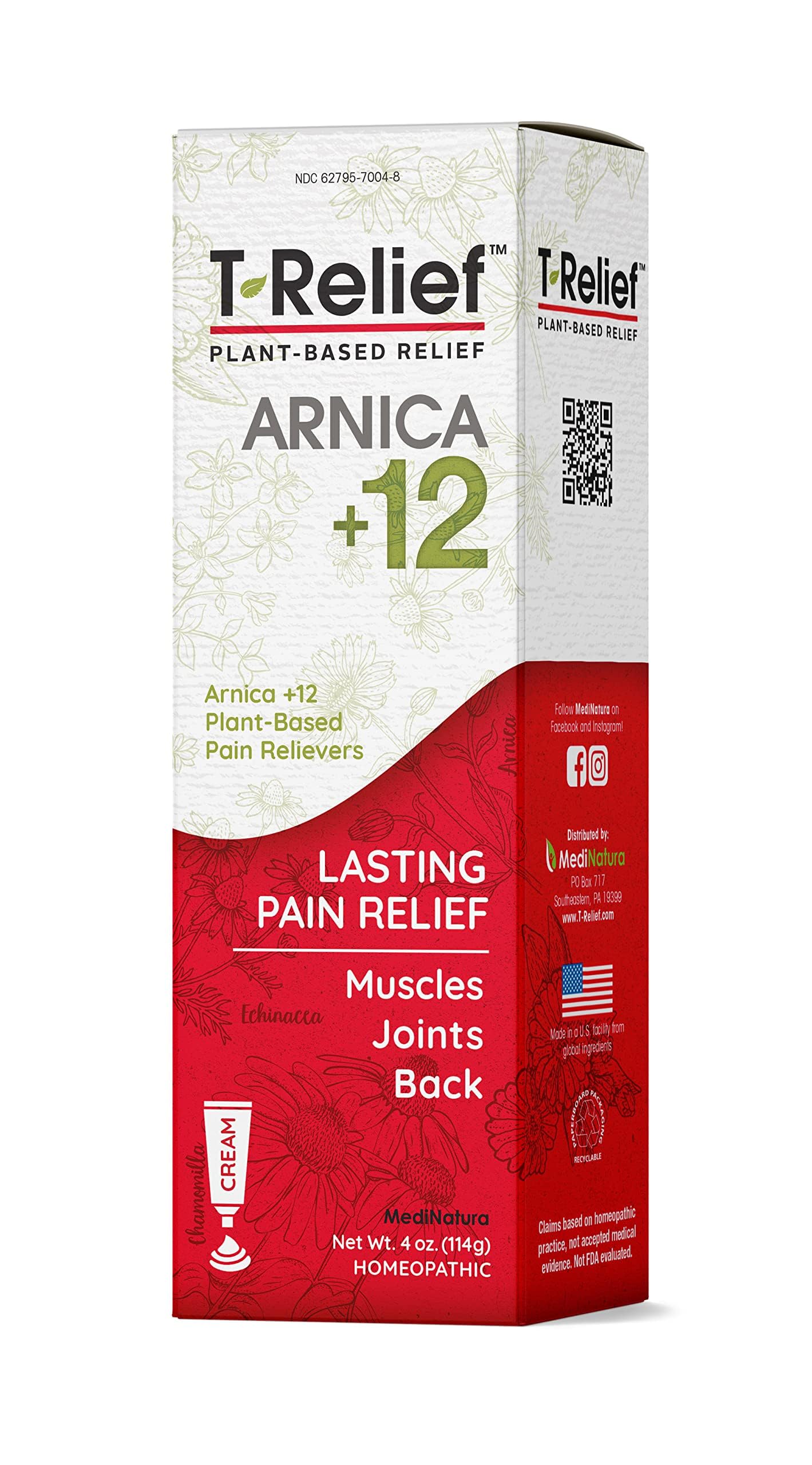 T-Relief Arnica +12 Cream Natural Actives for Back Pain Joint Soreness Muscle Aches & Stiffness, Whole Body Fast Acting Relief for Women & Men - 4 oz MediNatura buy supplements canada