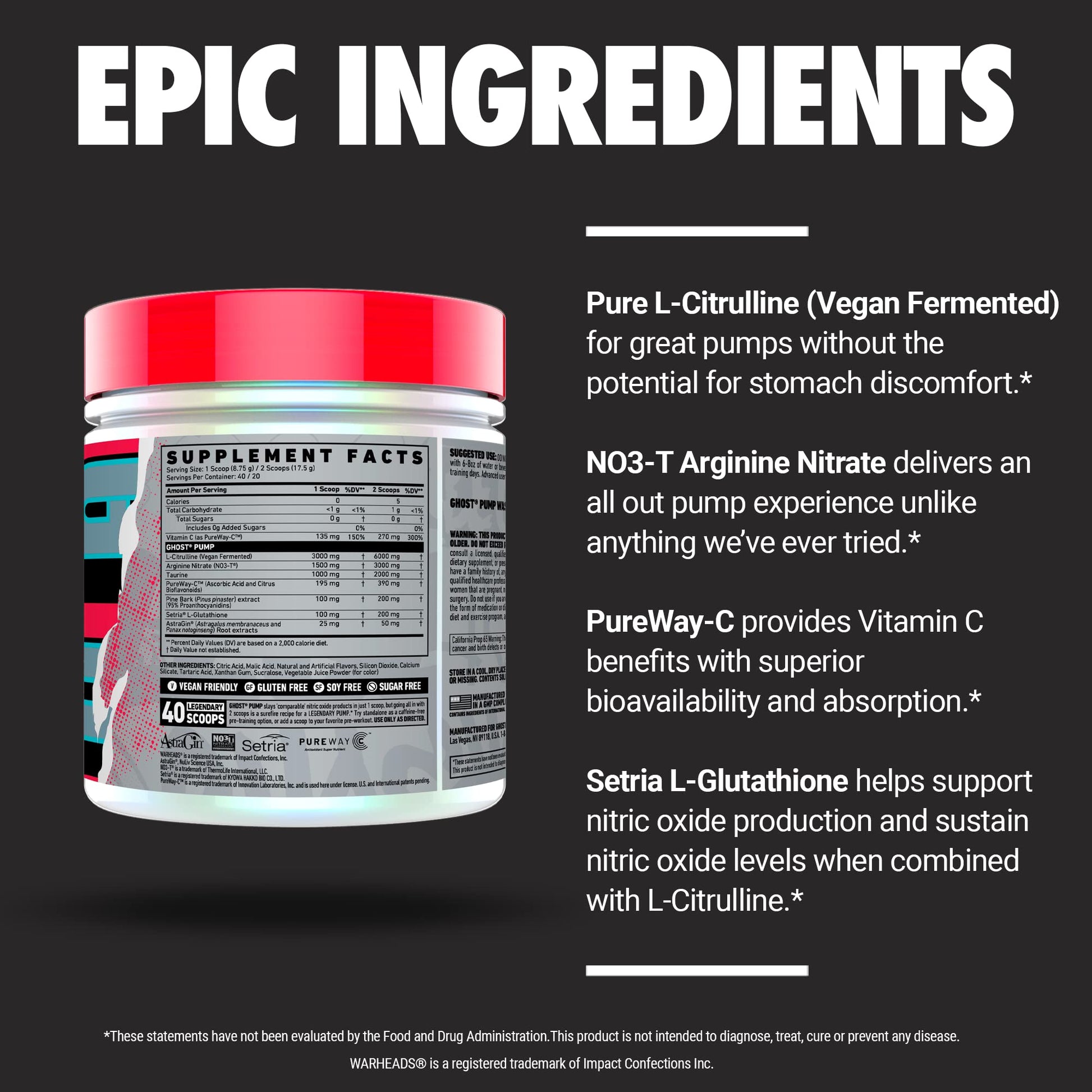 GHOST Pump Nitric Oxide Powder, Warheads Sour Watermelon - 40 Servings - Sugar & Stim-Free Pre-Workout Supplements- L-Citrulline, Arginine Nitrate & L-Glutathione - Soy & Gluten-Free, Vegan GHOST buy supplements canada