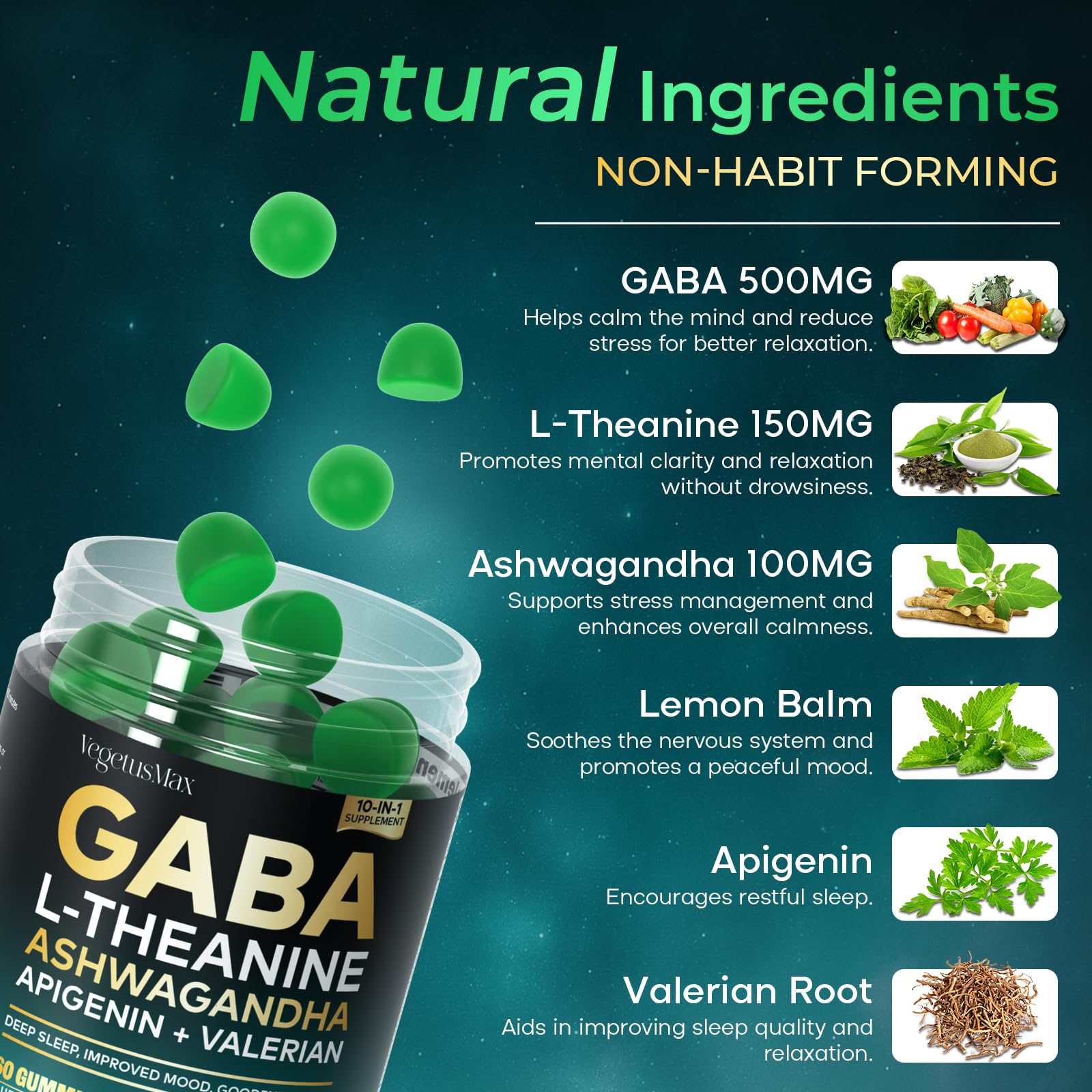 GABA L-Theanine Gummies, Sugar-Free Calm Gummies with L-Theanine, Ashwagandha,Valerian Root,Magnesium | Support Sleep,Stress Relief & Relaxation | GABA Supplement for Adult- Blueberry Flavor VEGETUSMAX buy supplements canada
