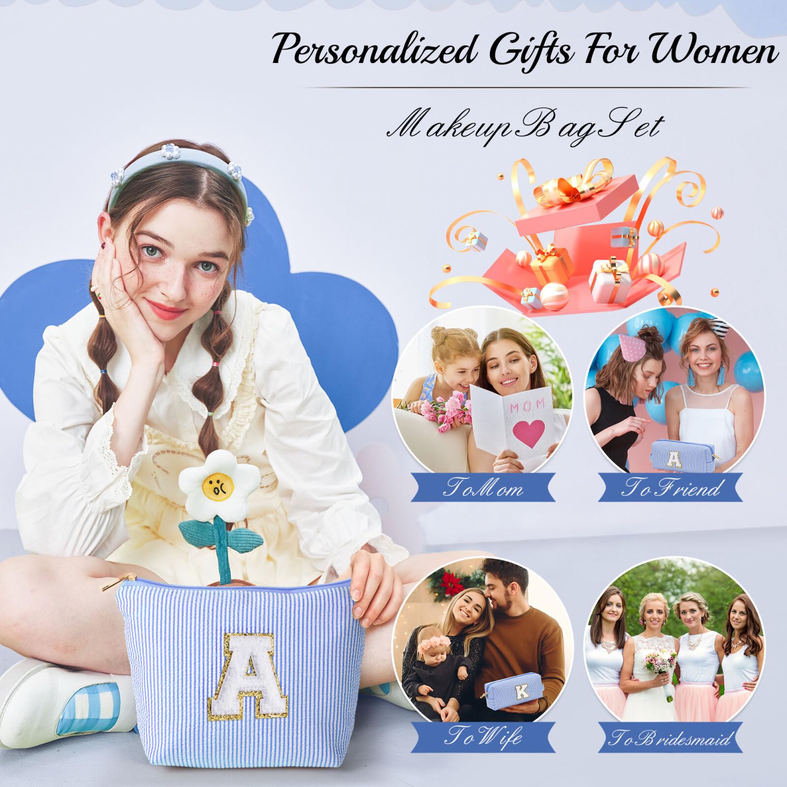 YOOLIFE Birthday Gifts for Teen Girls Kids Initial Makeup Bag | Teen Girl Gift Trendy Stuff | Travel Makeup Bag Toiletry Bags | Gifts for 3 4 5 6 7 8 9 10 11 12 13 Year Old Girl Blue K YOOLIFE buy supplements canada