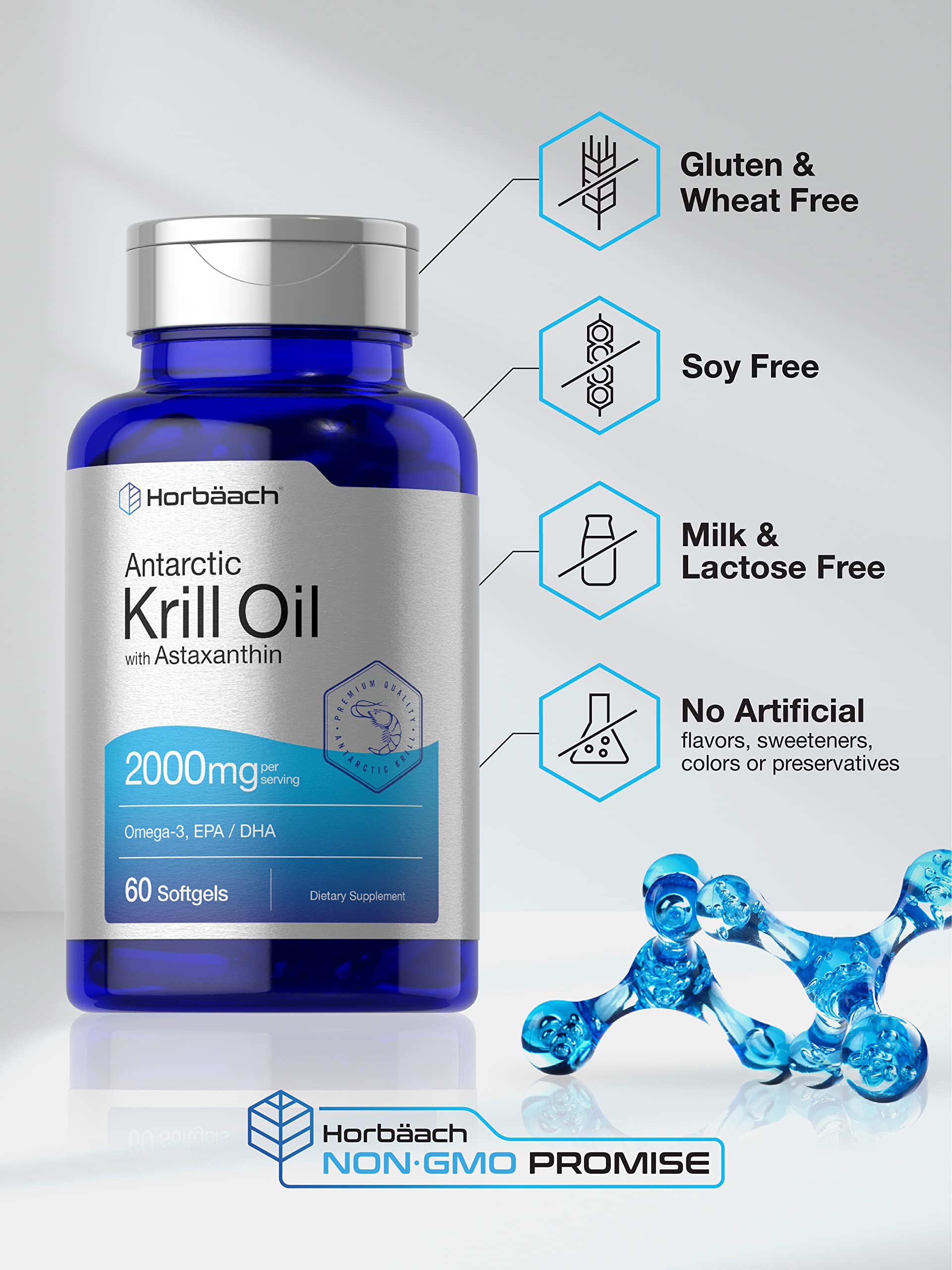 Horbäach Antarctic Krill Oil 2000mg | 60 Softgel Capsules | Omega-3, EPA, DHA Supplemen Horbäach buy supplements canada