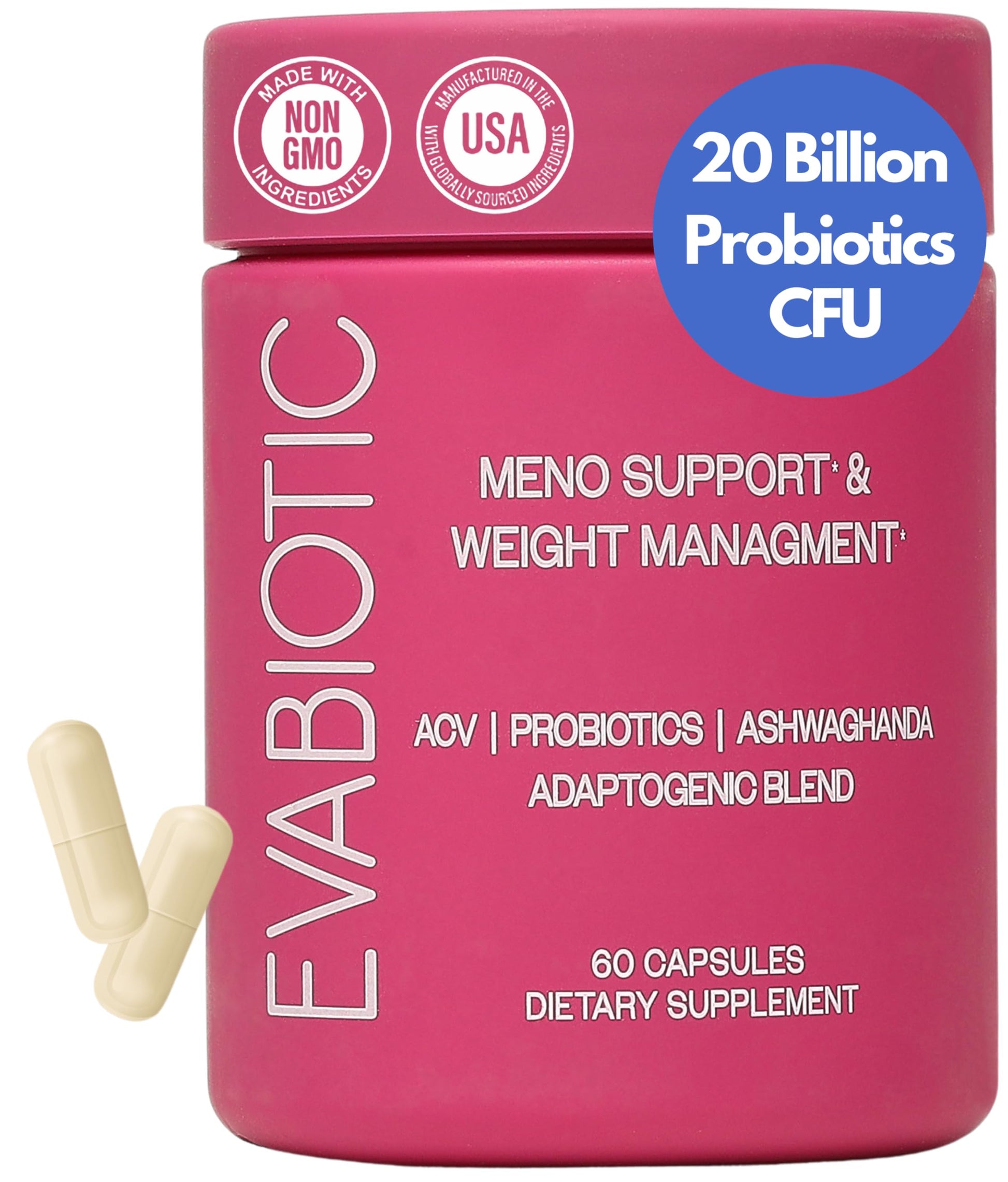 Complete Menopause Vitamins - Ashwaghanda, Probiotics, ACV for Weight Management, Hot Flashes, Night Sweats, Bloat, Hormone Balance - Vegan 60 Caps Menopause Supplements for Women Non-GMO EVABIOTIC buy supplements canada