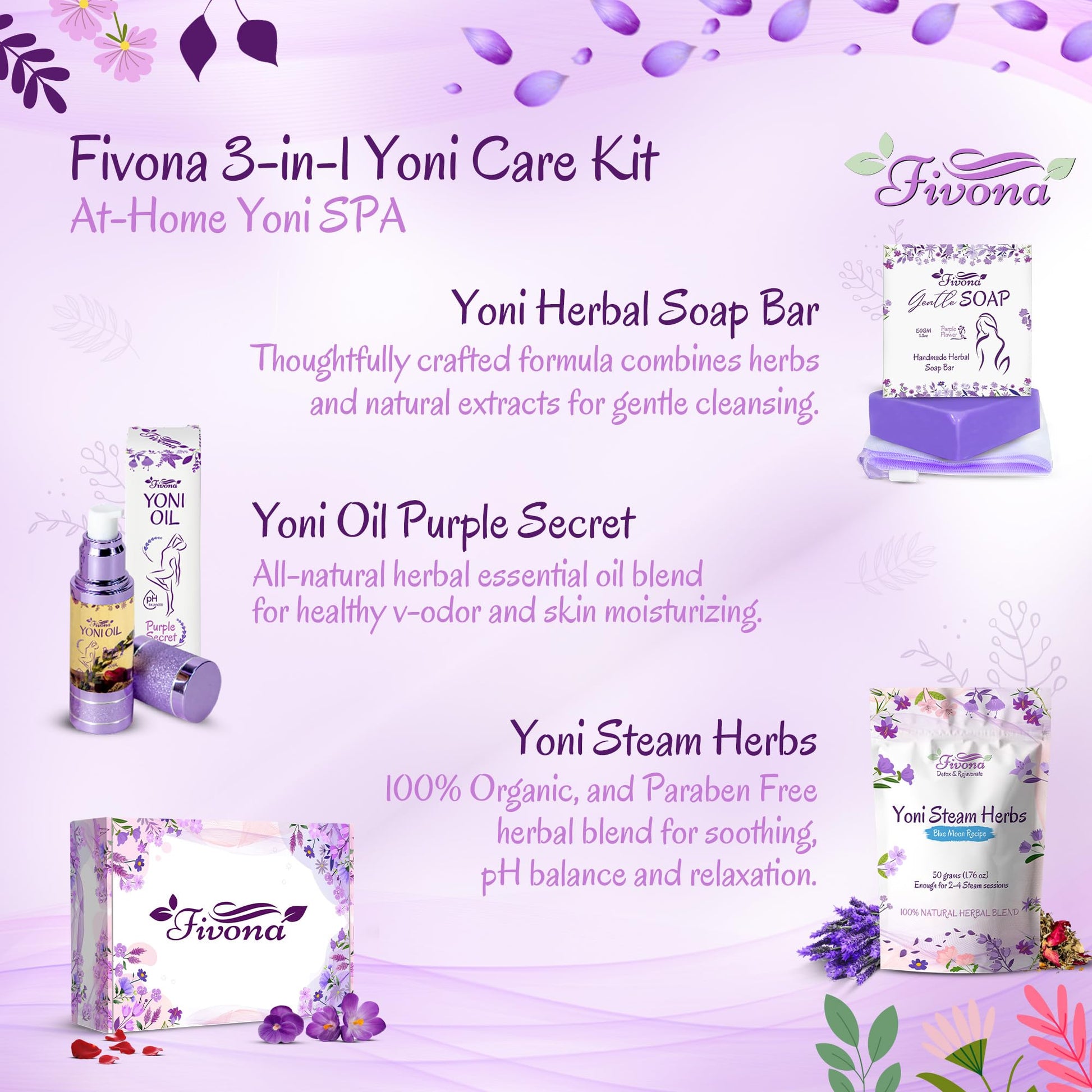 FIVONA Yoni Care Kit 3 in 1 - pH Balanced Natural Vaginal Oil 30 ml, Organic Herbal Soap 5.3 oz FIVONA buy supplements canada