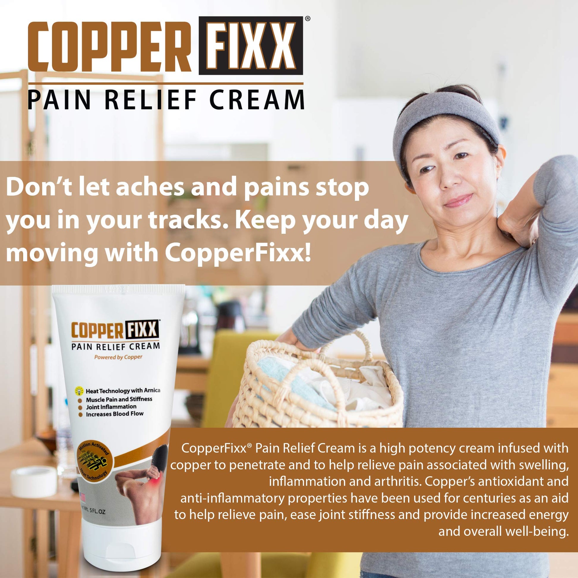 CopperFixx Pain Relief Cream, 5 Fl Oz Tube Powered by Copper with Heat Technology Arnica for Muscle & Stiffness Joint Inflammation, Knee, Back, Shoulder Arthritis Pain. Fast Acting, CF03028 CopperFixx buy supplements canada