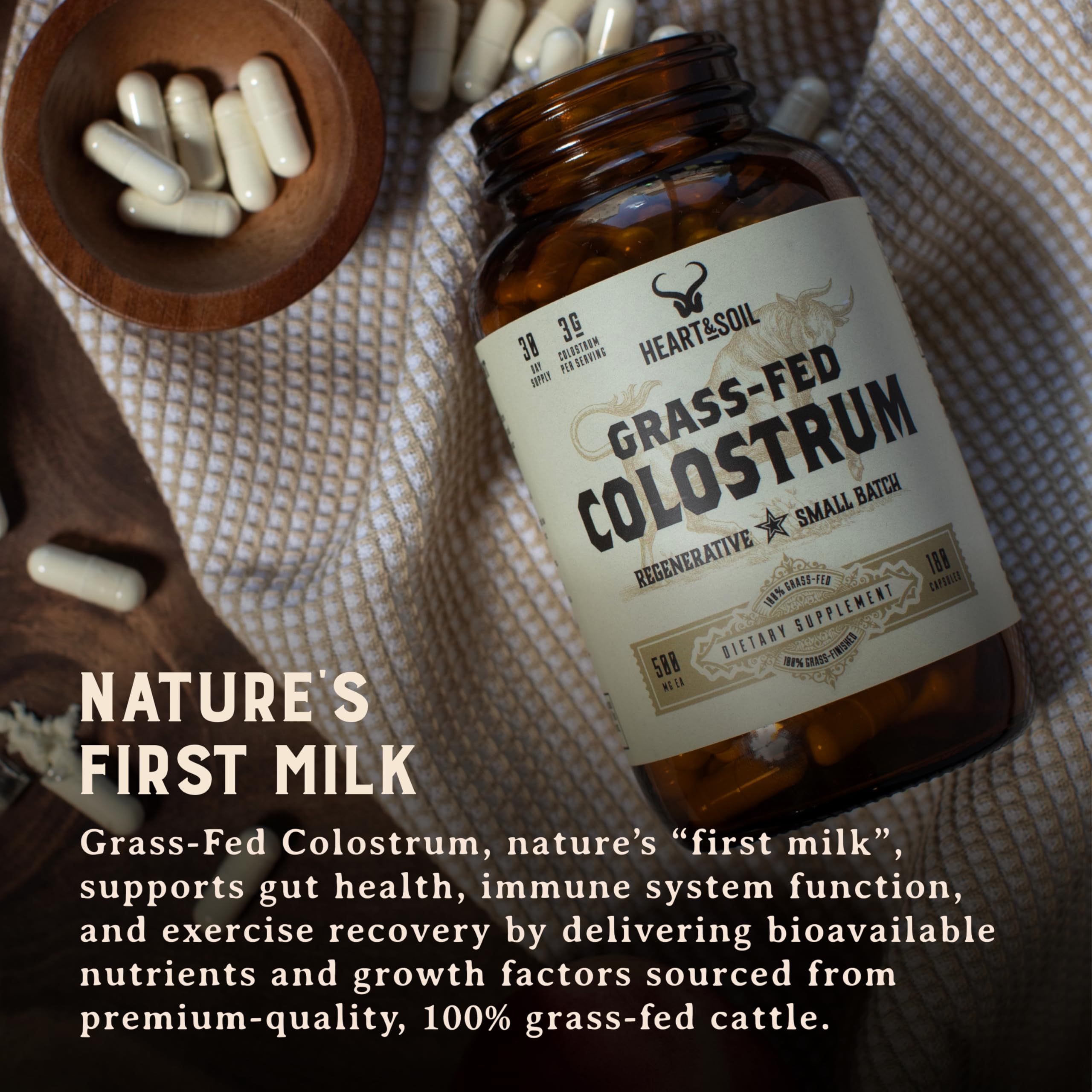 HEART & SOIL 100% Grass Fed & Finished Colostrum Supplement from Regenerative Cattle for Gut, Muscle & Immune Health – 3000mg Bovine Colostrum Capsules - Gut Health for Men & Women –180 Capsules HEART & SOIL buy supplements canada