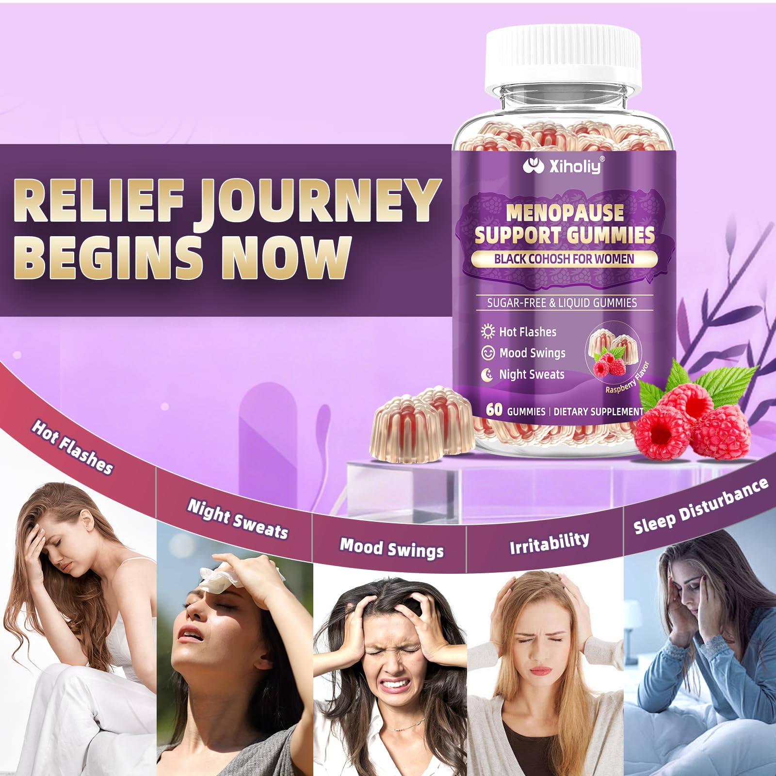 Menopause Supplements for Women with Black Cohosh, Menopause Relief Sugar Free Gummies for Hot Flashes, Natural Female Hormone Balance & Ashwagandha, Magnesium for Night Sweats, Mood Swings, 60 Count XIHOLIY buy supplements canada