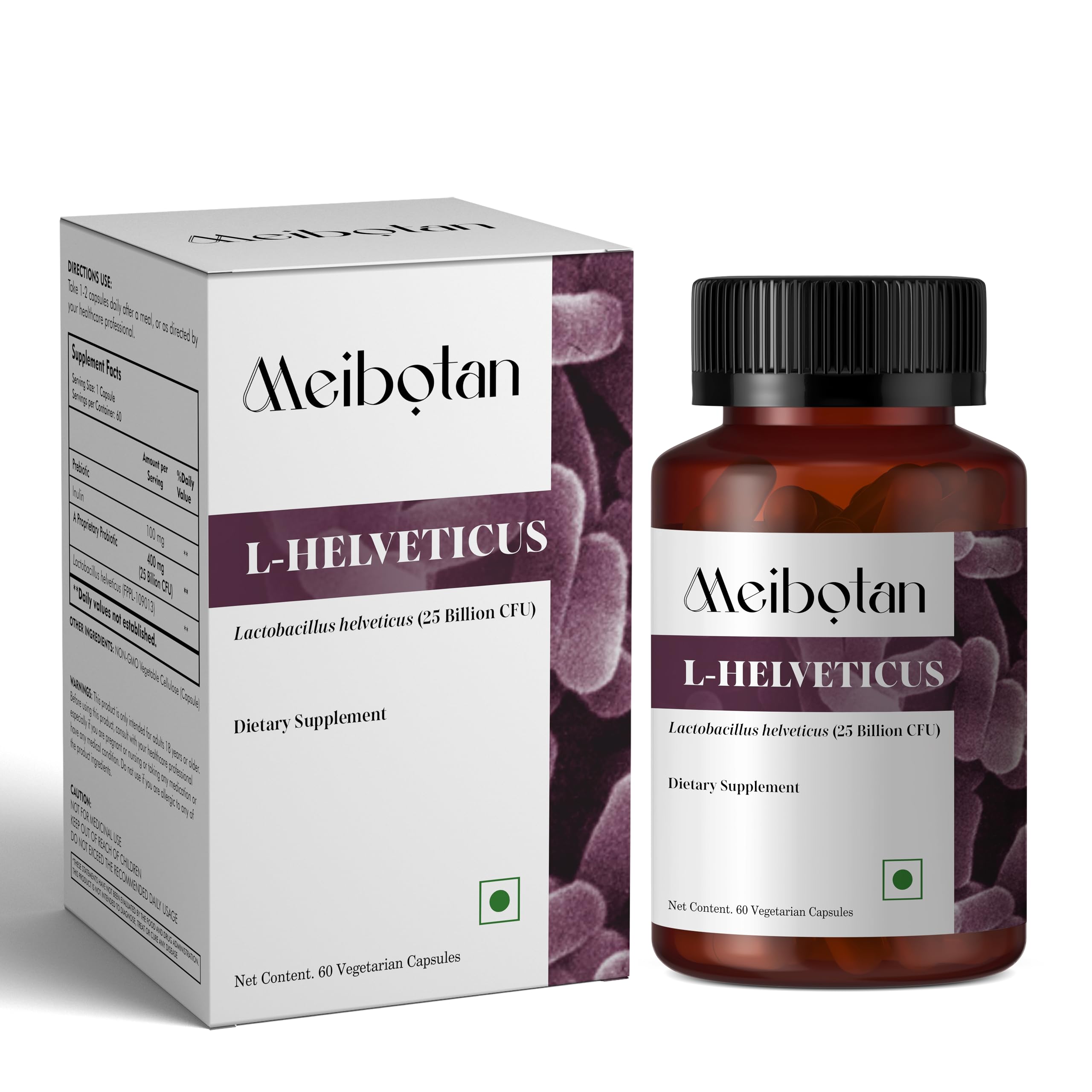 MEIBOTAN L-Helveticus Probiotic Bacteria with 25 Billion CFU for Women & Men, Helps Digestion, Nutrient Absorption and Fight Bad Bacterias - 60 Veggie Capsules MEIBOTAN buy supplements canada