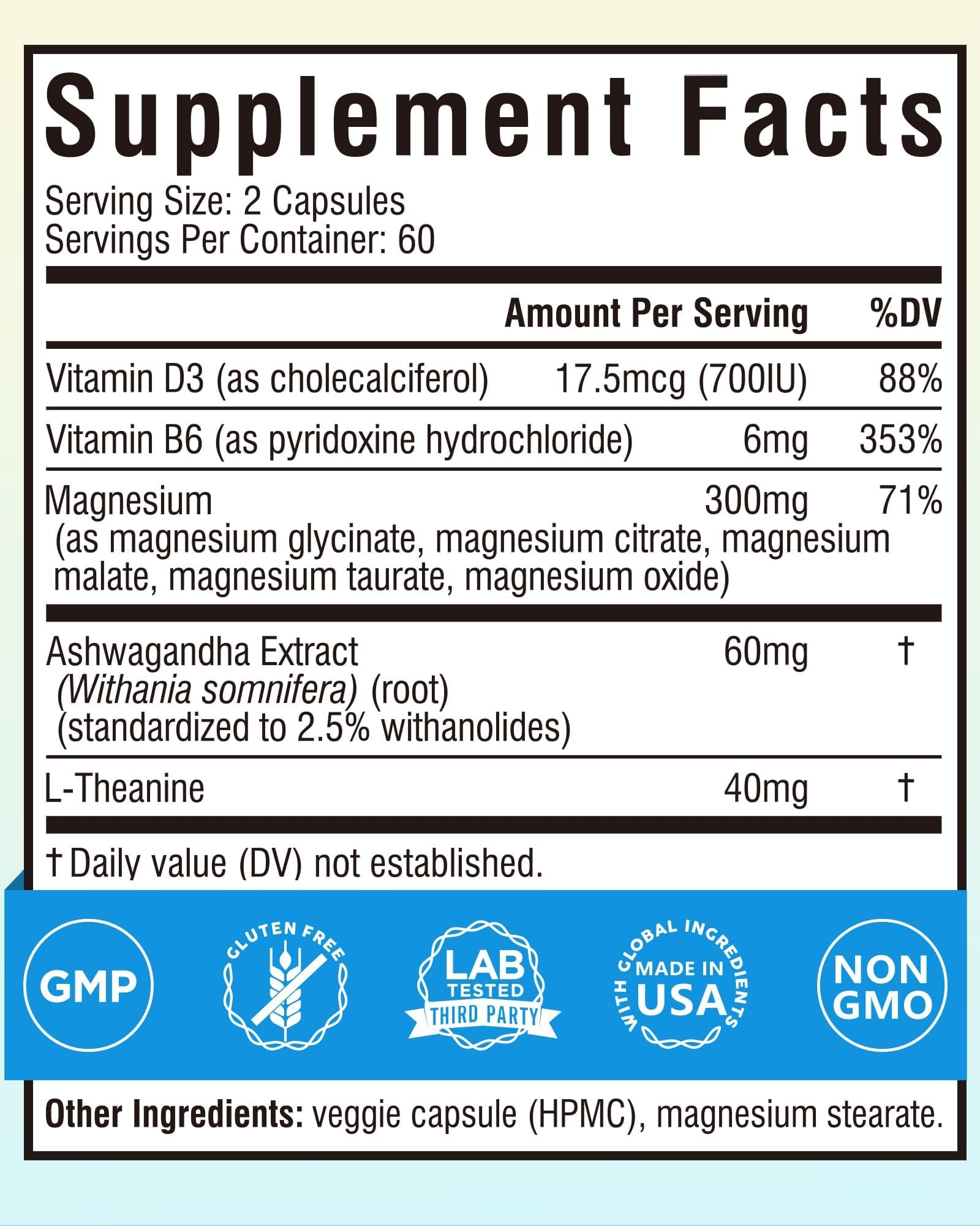 Terranics Magnesium Complex Supplement with Glycinate, Citrate, Taurate & Malate | Supports Nerve & Mood Health | Includes Ashwagandha, L-Theanine, Vitamin D3 & B6 | 120 Capsules | Non-GMO Terranics buy supplements canada