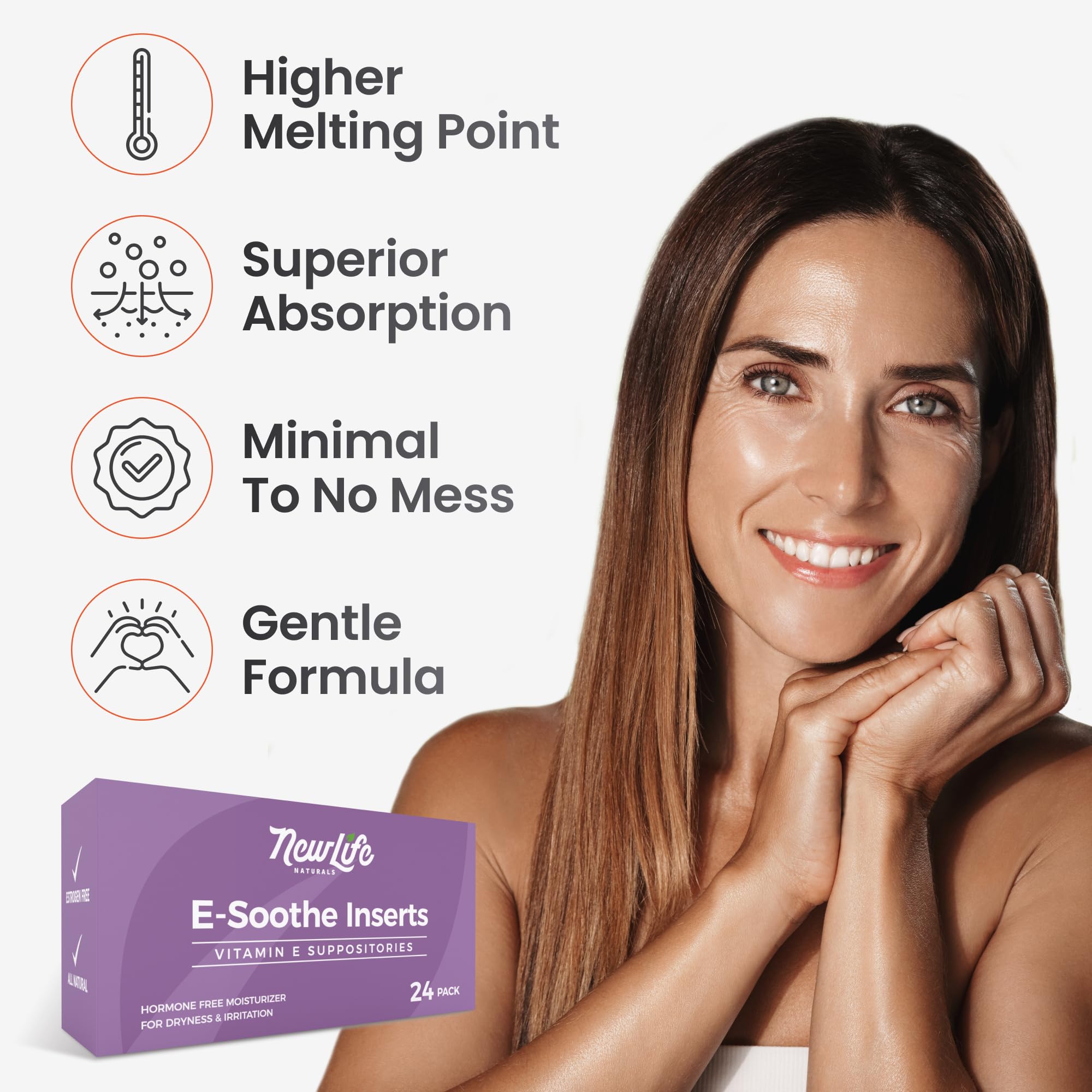 NewLife Naturals Vitamin E Vaginal Suppositories 38IU ESoothe - Moisture & Hydration Support - All Natural Estrogen Free Feminine Care - 24 Inserts NewLife Naturals buy supplements canada