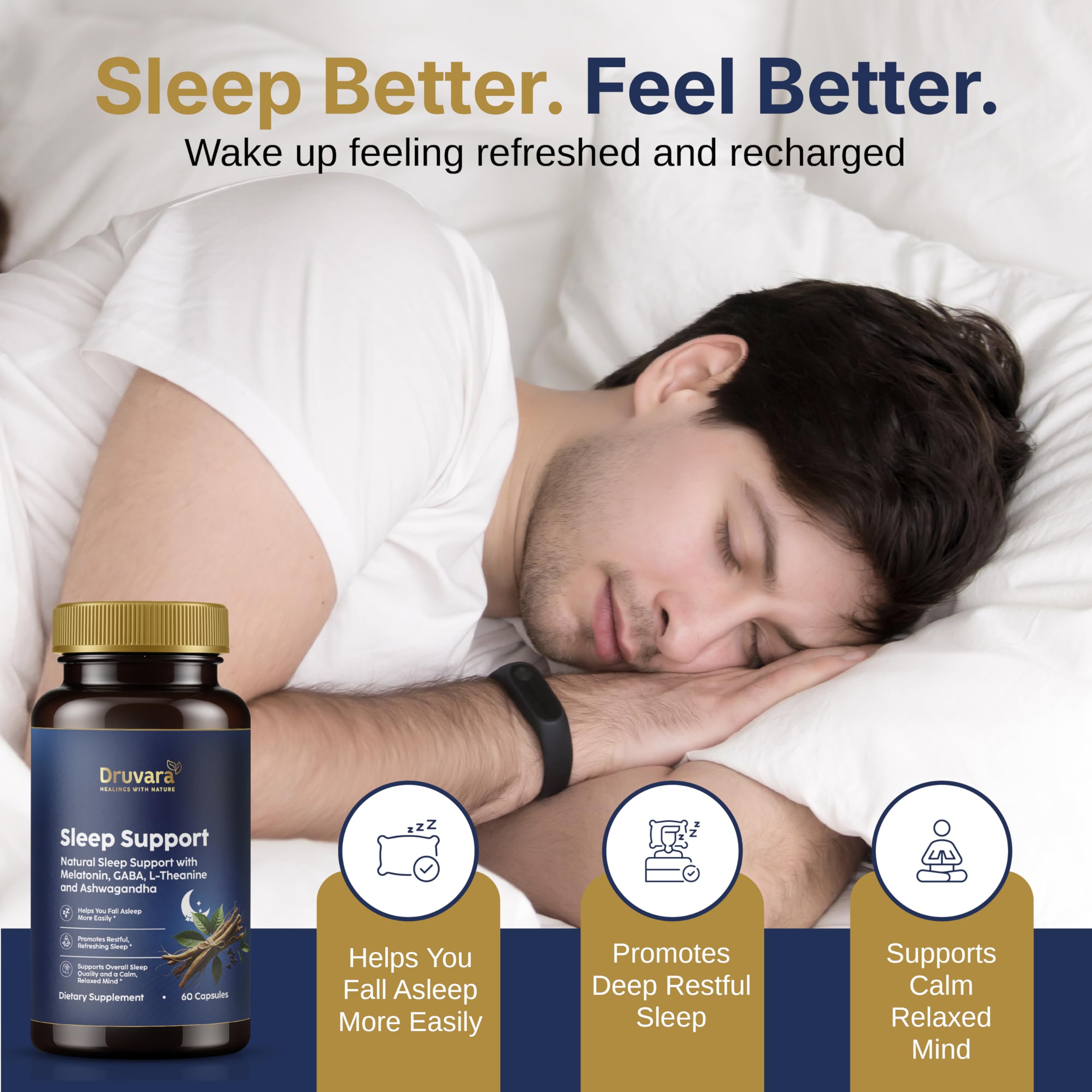 Druvara Natural Sleep Aid for Adults with Melatonin, GABA, L-Theanine & Ashwagandha, Natural Sleep Supplement for Deep, Restful Sleep - 60 Capsules Druvara buy supplements canada