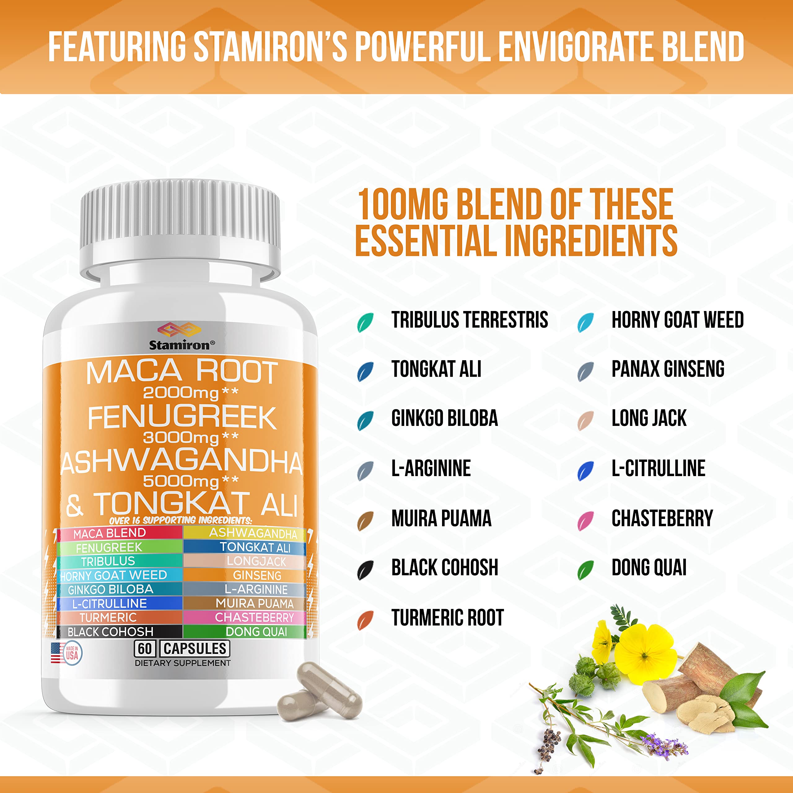 Stamiron Maca Root 2000mg Fenugreek 3000mg Ashwagandha 5000mg Supplement Stamiron buy supplements canada