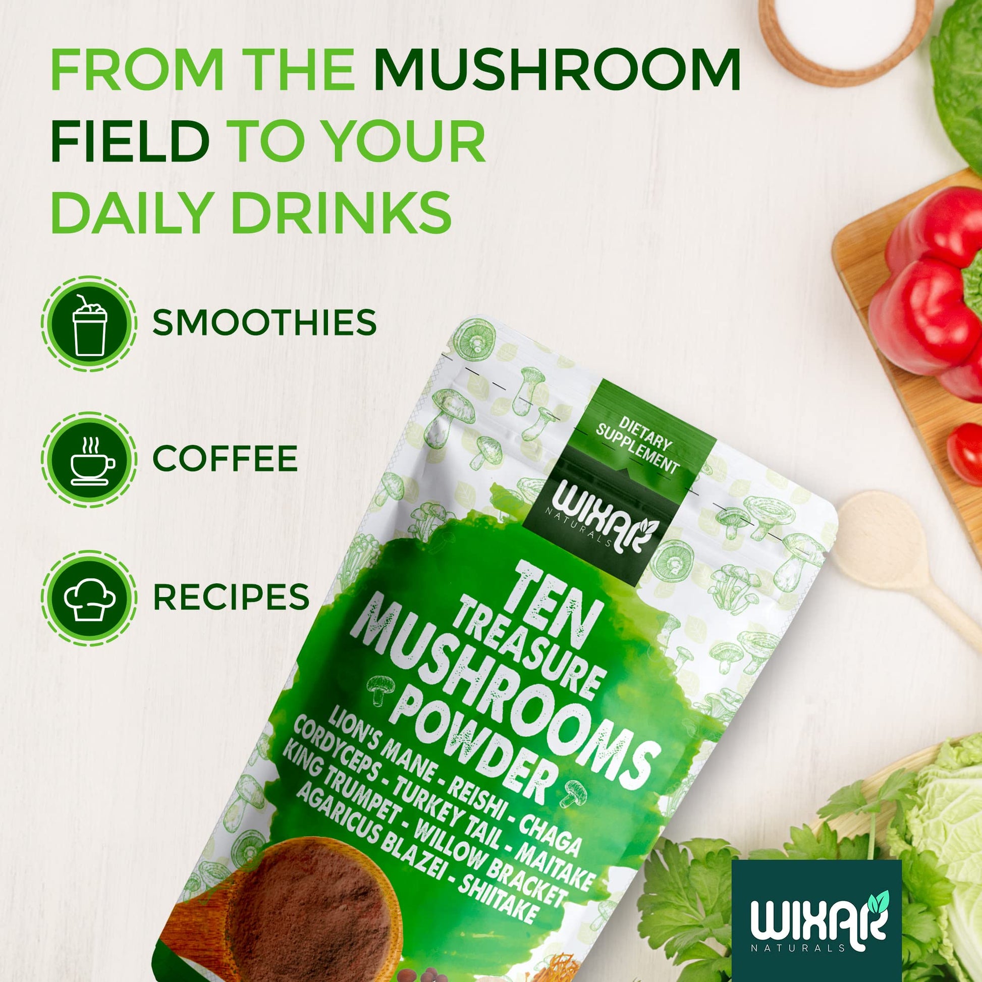 Wixar Mushroom Powder - Ten Treasure Mushrooms Extract Supplement Blend for Coffee WIXAR NATURALS buy supplements canada