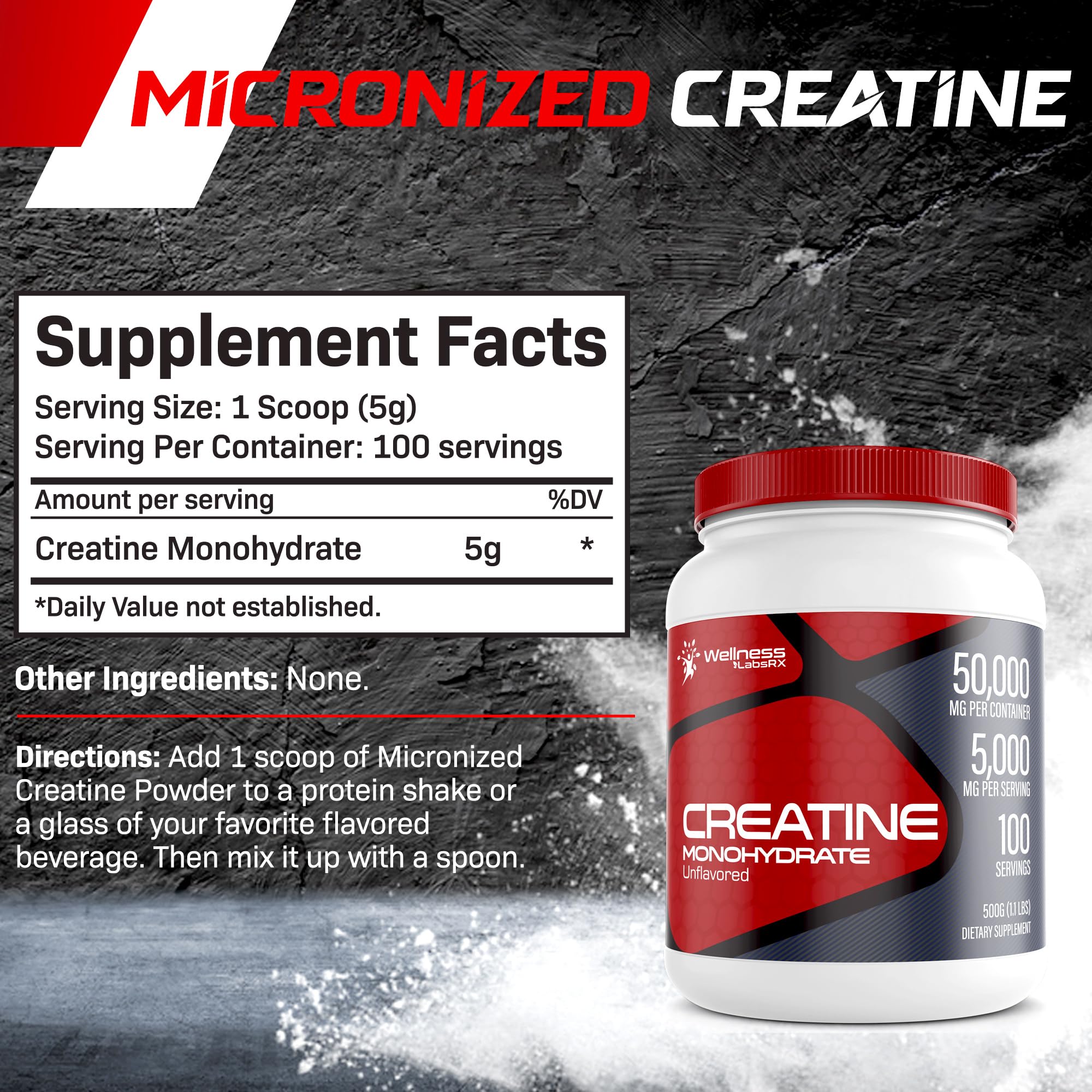 Creatine Monohydrate Powder - 5000mg Micronized for Muscle Growth, Enhanced WELLNESS LABSRX buy supplements canada