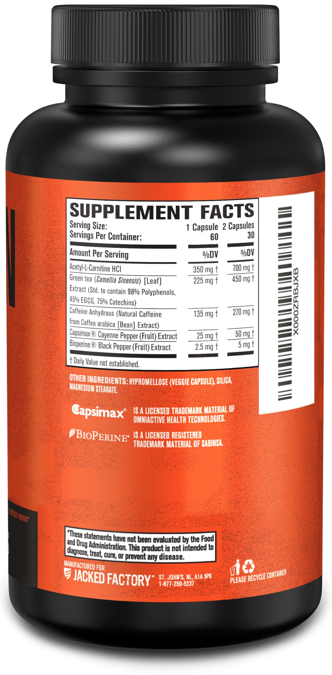 Jacked Factory Burn-XT Clinically Studied Fat Burner & Weight Loss Supplement - Appetite Suppressant & Energy Booster - with Acetyl L-Carnitine Jacked Factory buy supplements canada
