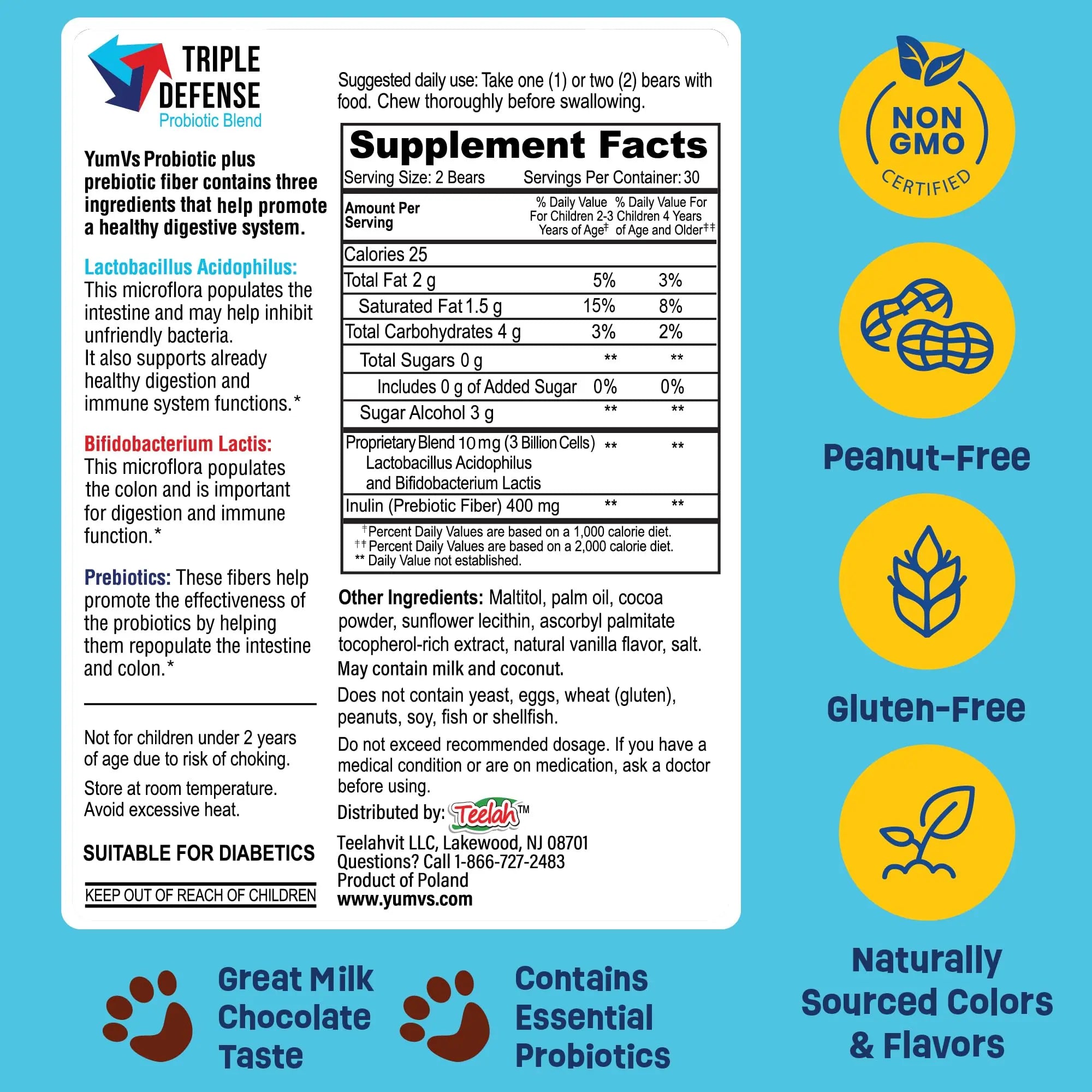 YUM-V'S Probiotics & Multivitamin Bundle for Kids – Probiotic with Prebiotic Fiber Chocolate Bears + Multivitamin & Multimineral with Iron Chewables – Digestive, Immune & Overall Health Support YUM-V'S buy supplements canada