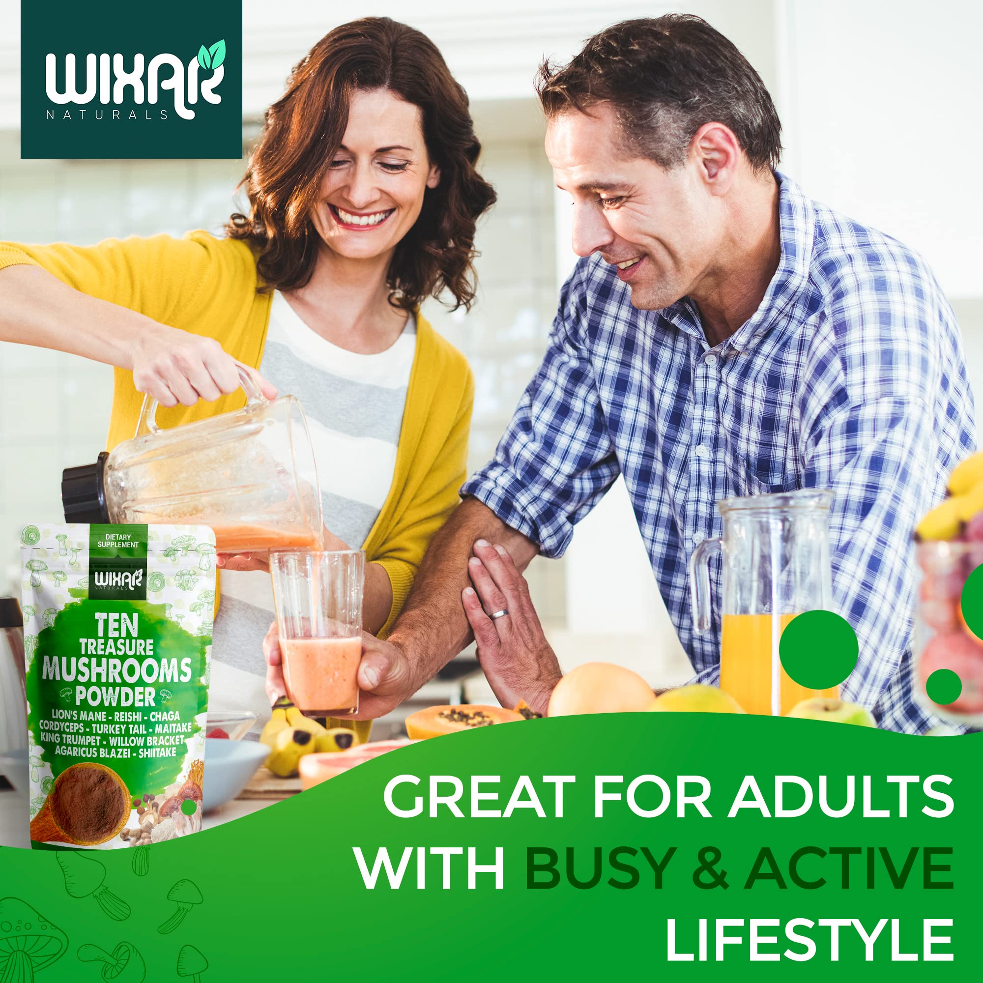 Wixar Mushroom Powder - Ten Treasure Mushrooms Extract Supplement Blend for Coffee WIXAR NATURALS buy supplements canada