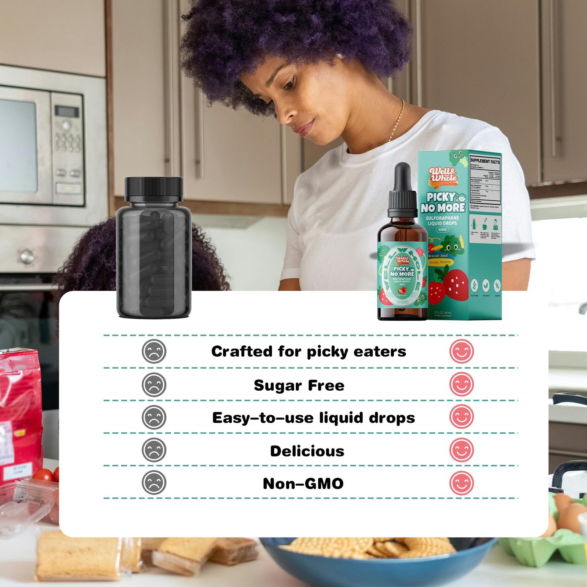 Well&Whole Sulforaphane Kids Liquid Supplement – Pick No More Broccoli Sprout Extract Drops, Hidden Greens for Picky Eaters, Daily Nutrition Support, Sugar-Free, Vegan, 60mL Well&Whole buy supplements canada