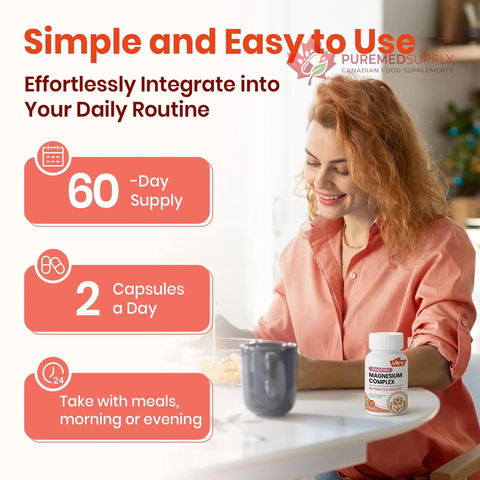 VEV Deep Calm Magnesium Complex for Women – Glycinate, Malate, B6, L-Theanine & Holy Basil – Support for Daily Magnesium & Stress Relief – 120 Vegan Capsules VEV buy supplements canada