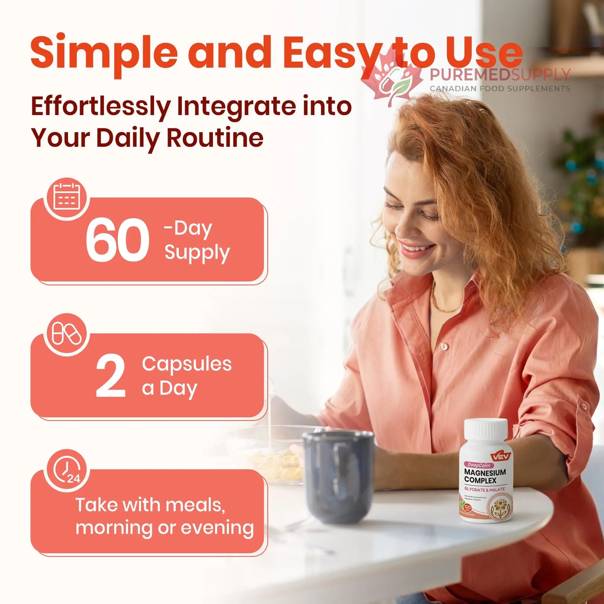 VEV Deep Calm Magnesium Complex for Women – Glycinate, Malate, B6, L-Theanine & Holy Basil – Support for Daily Magnesium & Stress Relief – 120 Vegan Capsules VEV buy supplements canada