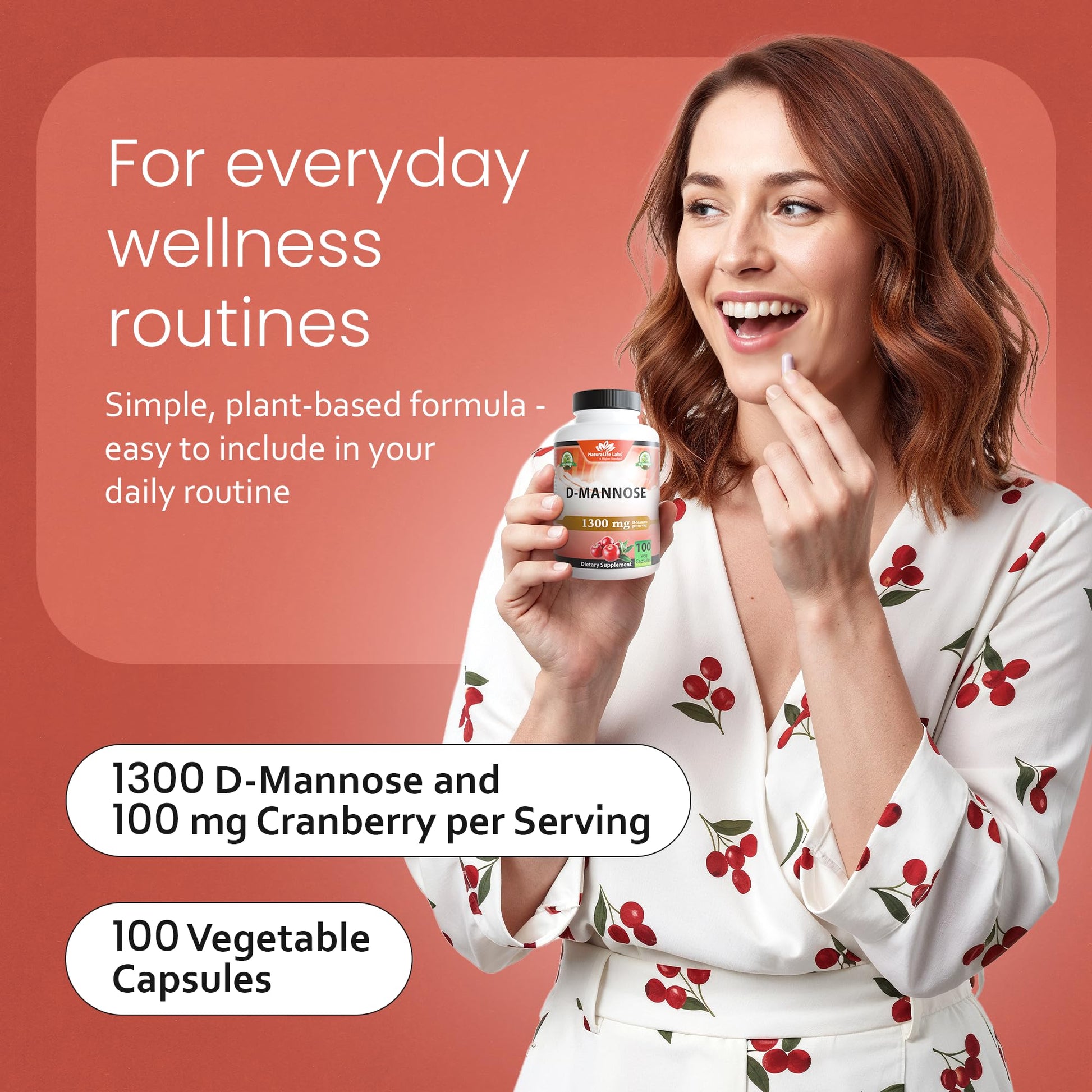 NaturaLife Labs Organic D-Mannose 1300 mg with Organic Cranberry Extract 100 mg per Serving – 100 Capsules – Non-GMO, Gluten-Free, Vegan NaturaLife Labs buy supplements canada