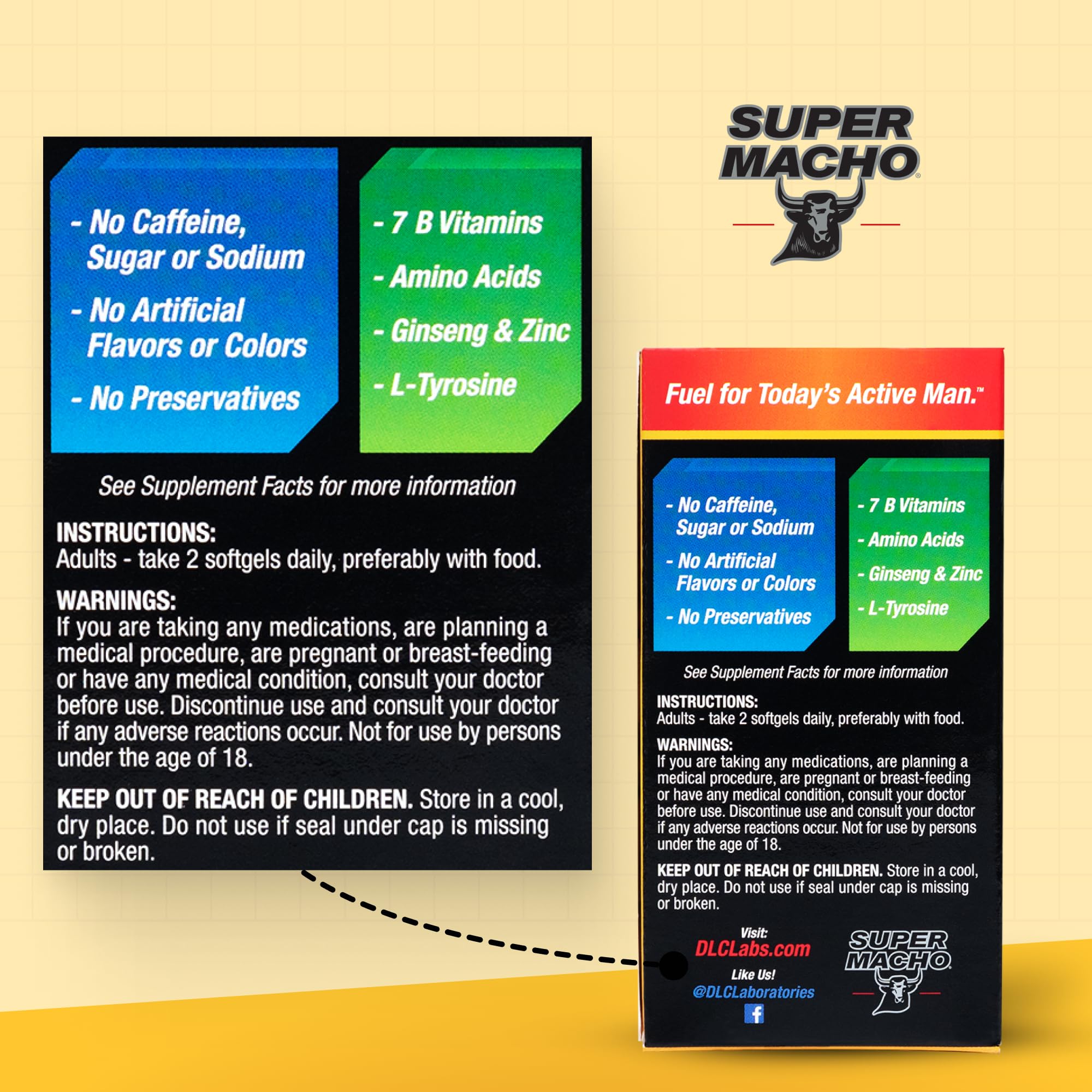 Super Macho, High Potency B Vitamins and Amino Acids, Fuel for Today's Active Men, No Caffeine, No Sugar, Dietary Supplement, Made in USA,50 Softgels Super Macho buy supplements canada
