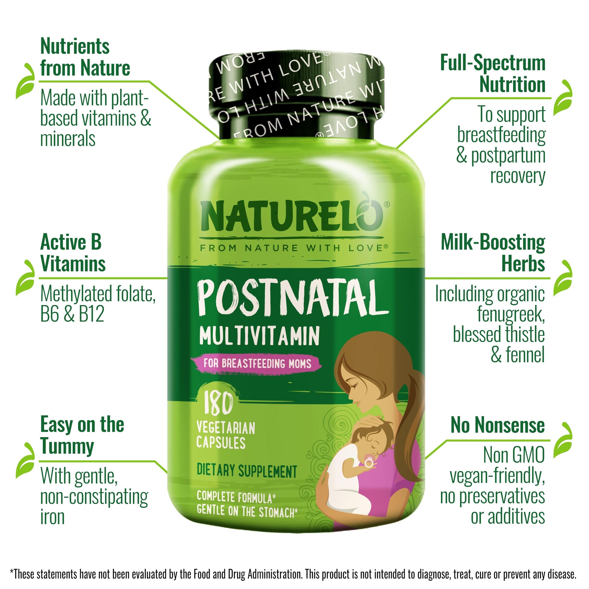 NATURELO Postnatal Multivitamin - Supplement for Breastfeeding Women - Plant-Based Vitamin D, Folate, Gentle Iron - for Nursing Mother, Baby NATURELO buy supplements canada