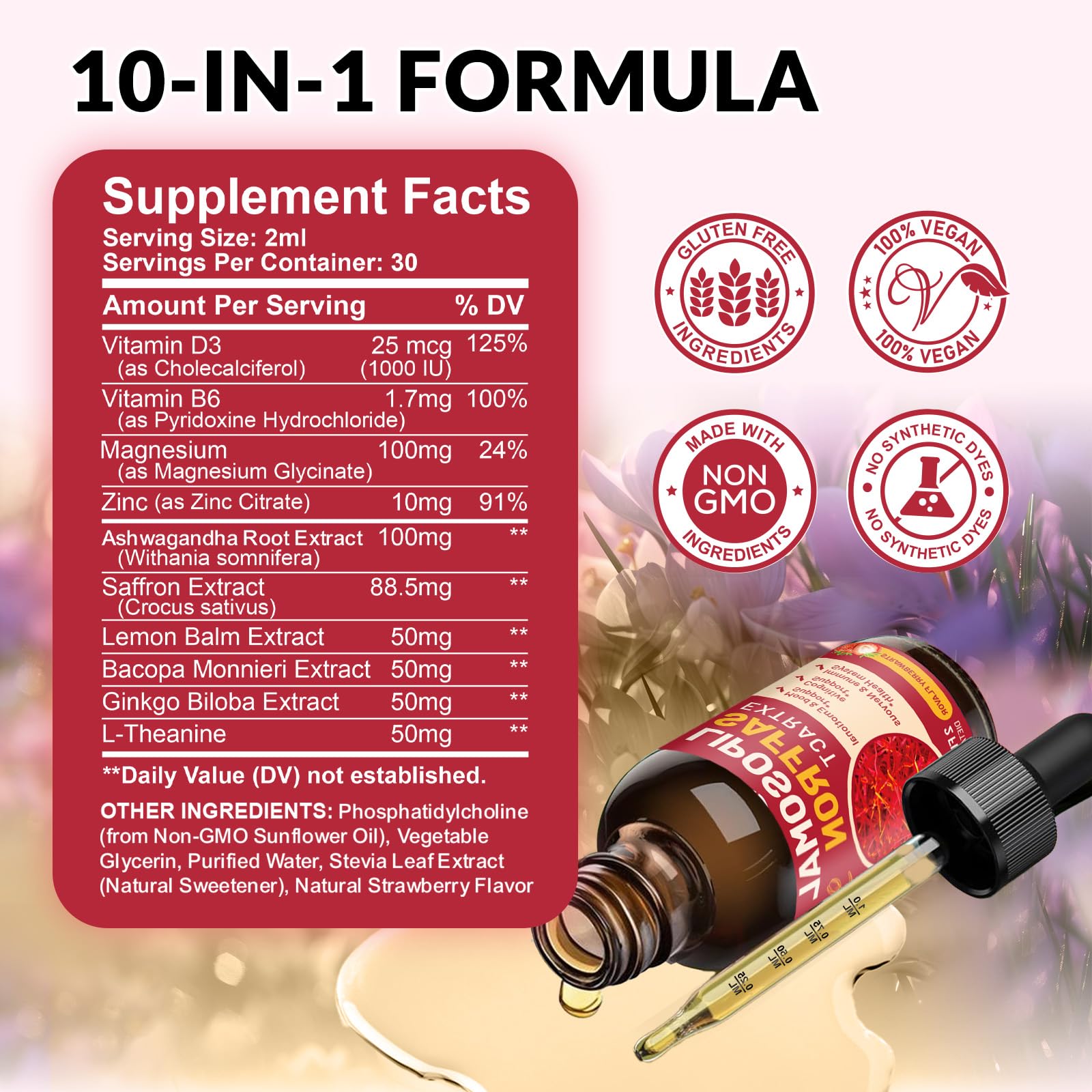 Saffron Supplements - 88.5mg Saffron Extract Liposomal Liquid Drops with Magnesium, Zinc, Ashwagandha, L-Theanine, Vitamin B6, D3 for Antioxidant Mood Energy Vision & Focus, Strawberry Flavor 2 Fl Oz ReviNutra buy supplements canada