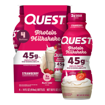 Quest Nutrition Strawberry Protein Shake, 45g Protein, 2g Sugar, 4g Net Carbs, Ready to Drink, Gluten Free, 4 Count Quest buy supplements canada