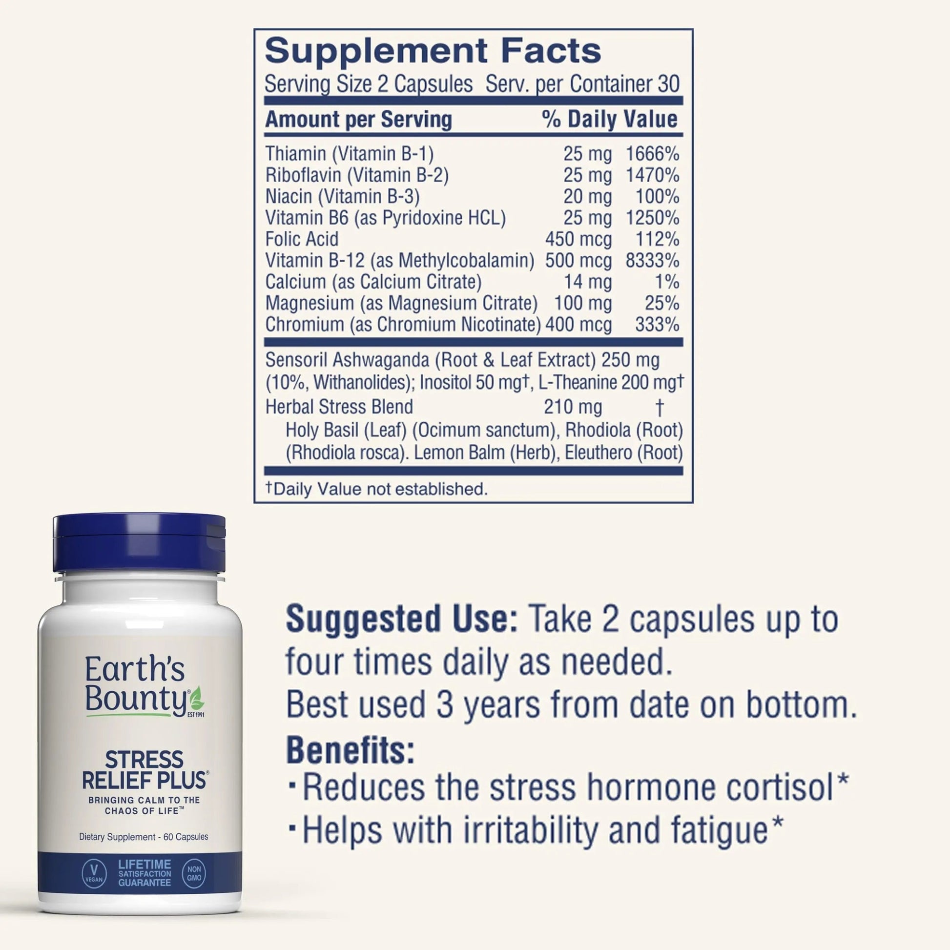 Earth's Bounty - Stress Relief Plus - 60 Vegetarian Capsules - All Natural Formula - Stress Support & Mood Enhancing Supplement Earth's Bounty buy supplements canada