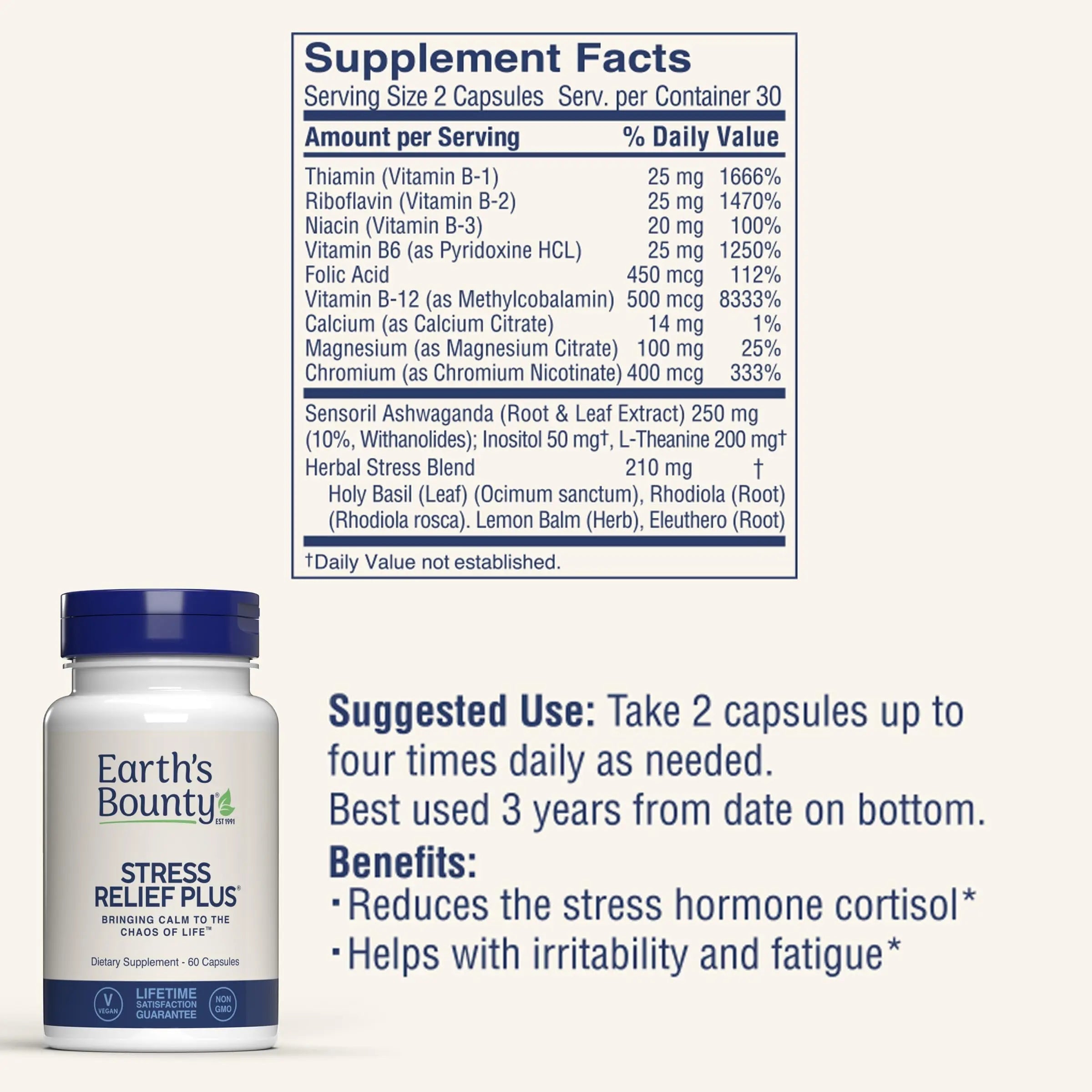 Earth's Bounty - Stress Relief Plus - 60 Vegetarian Capsules - All Natural Formula - Stress Support & Mood Enhancing Supplement Earth's Bounty buy supplements canada