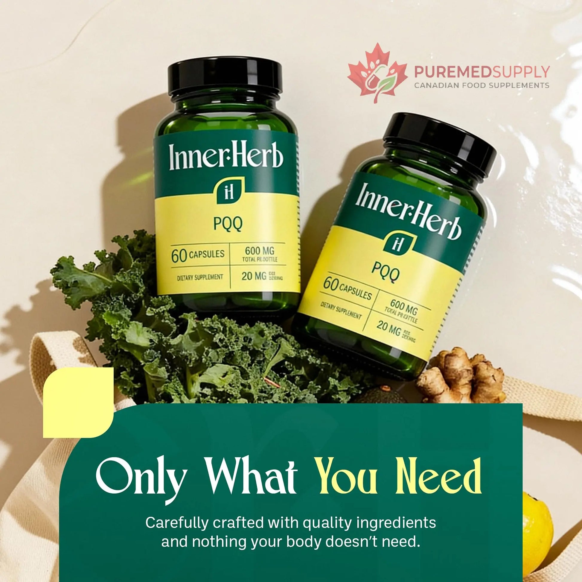 InnerHerb Pyrroloquinoline Quinone PQQ Daily Capsule - Supplement for Adults (60 Capsules, 30 Servings) (20mg Per Serving) InnerHerb buy supplements canada