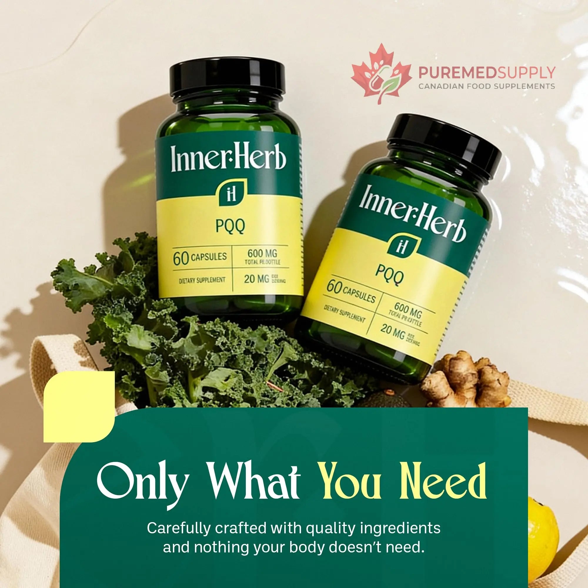 InnerHerb Pyrroloquinoline Quinone PQQ Daily Capsule - Supplement for Adults (60 Capsules, 30 Servings) (20mg Per Serving) InnerHerb buy supplements canada