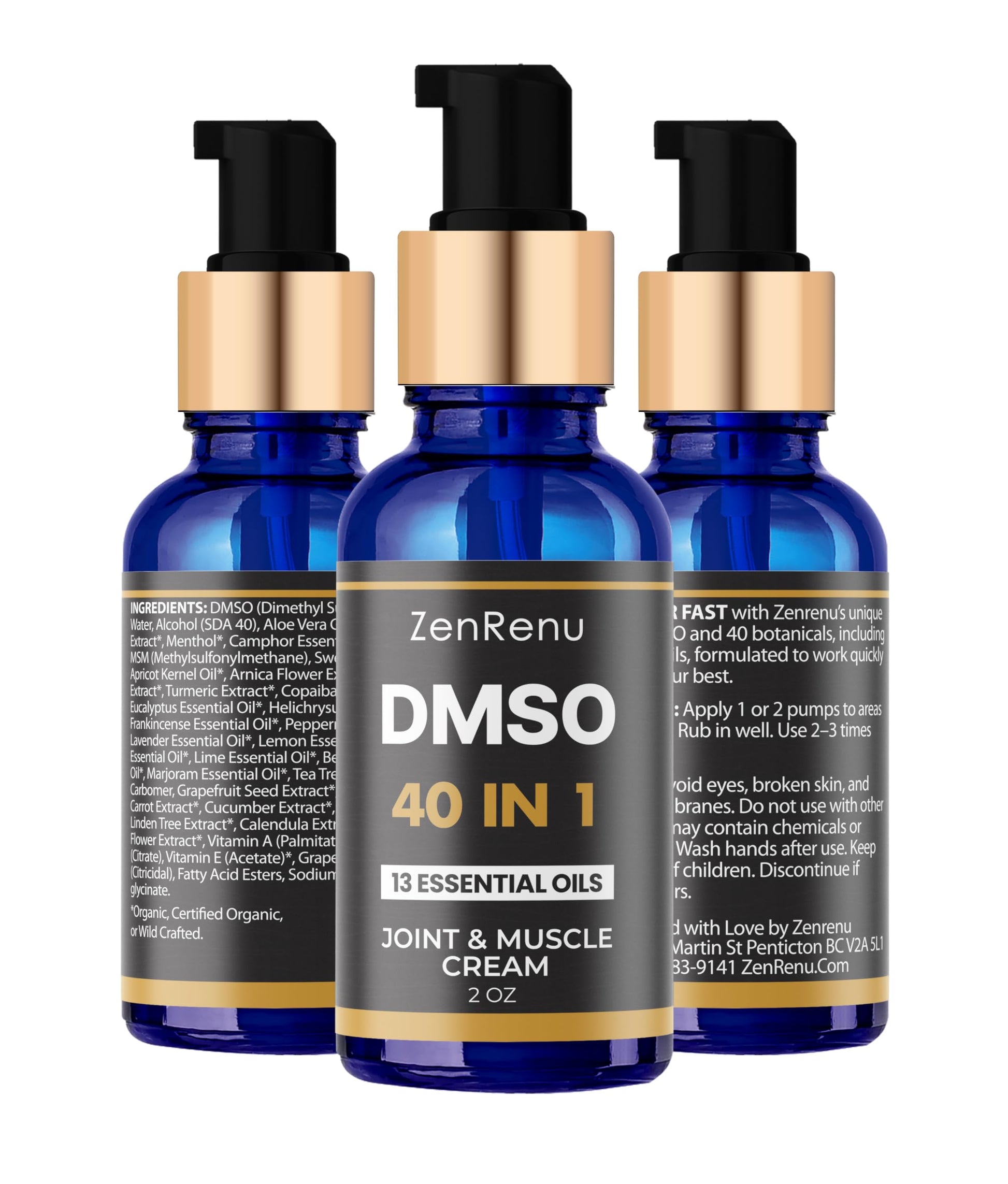 Zenrenu DMSO Cream 99.995% Pure Pharmaceutical Grade - 40-in-1 Advanced Formula -12 Essential Oils, Arnica, Aloe Vera, MSM - Fast-Absorbing Cream – 2 oz Glass Pump Bottle – Made in USA Zenrenu buy supplements canada