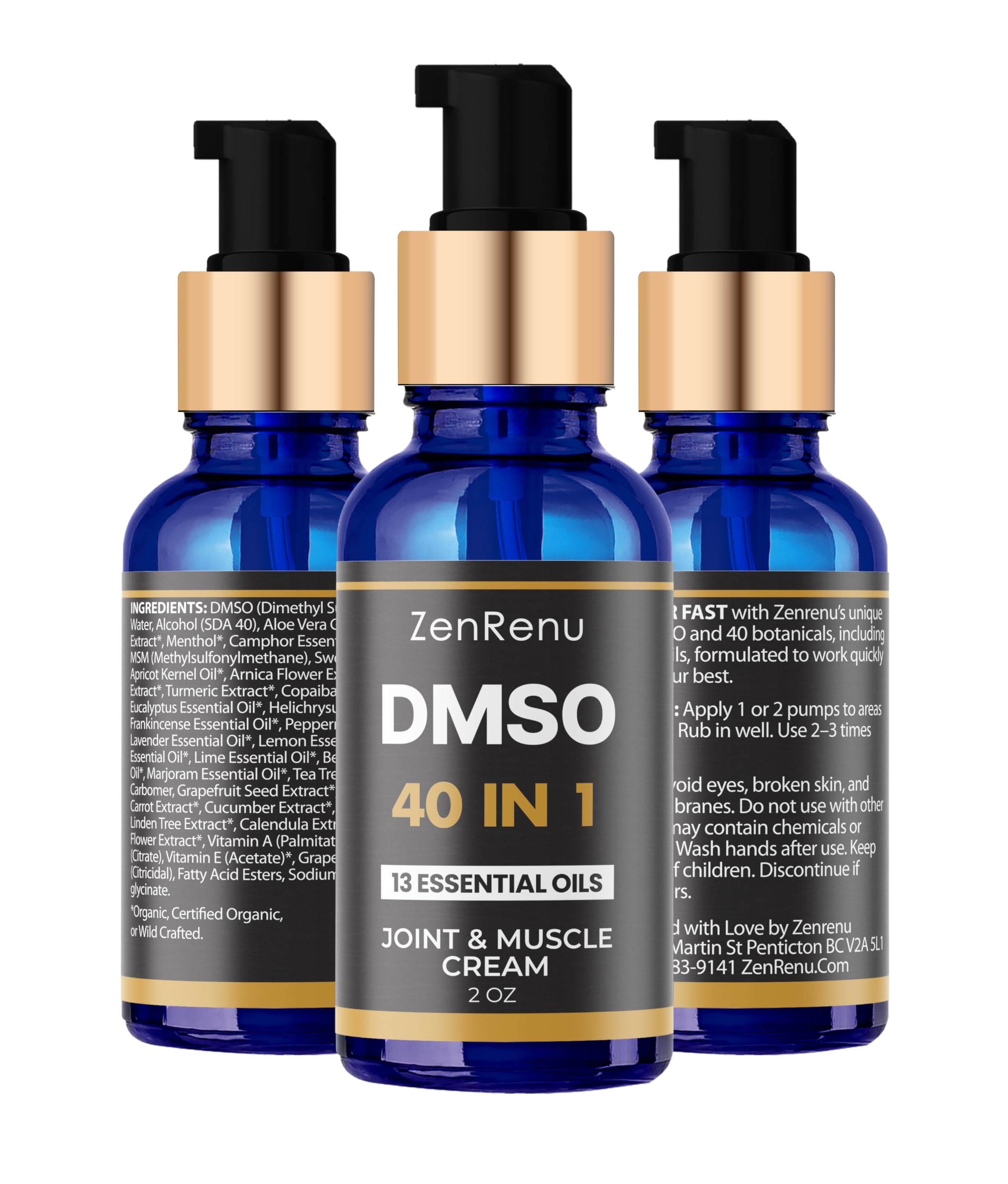 Zenrenu DMSO Cream 99.995% Pure Pharmaceutical Grade - 40-in-1 Advanced Formula -12 Essential Oils, Arnica, Aloe Vera, MSM - Fast-Absorbing Cream – 2 oz Glass Pump Bottle – Made in USA Zenrenu buy supplements canada