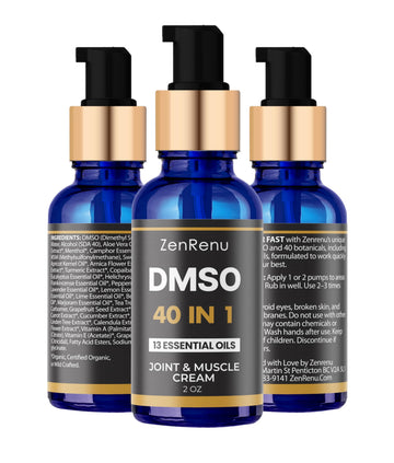 Zenrenu DMSO Cream 99.995% Pure Pharmaceutical Grade - 40-in-1 Advanced Formula -12 Essential Oils, Arnica, Aloe Vera, MSM - Fast-Absorbing Cream – 2 oz Glass Pump Bottle – Made in USA Zenrenu buy supplements canada