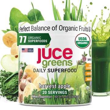 Terra Kai Organics JUCE Green Superfood Powder, Organic Fruits and Veggies Supplement W/ 77 Superfoods Plus Prebiotic Probiotic Blend, Harvest Apple Flavor - 20 Servings (250 g) Terra Kai Organics buy supplements canada