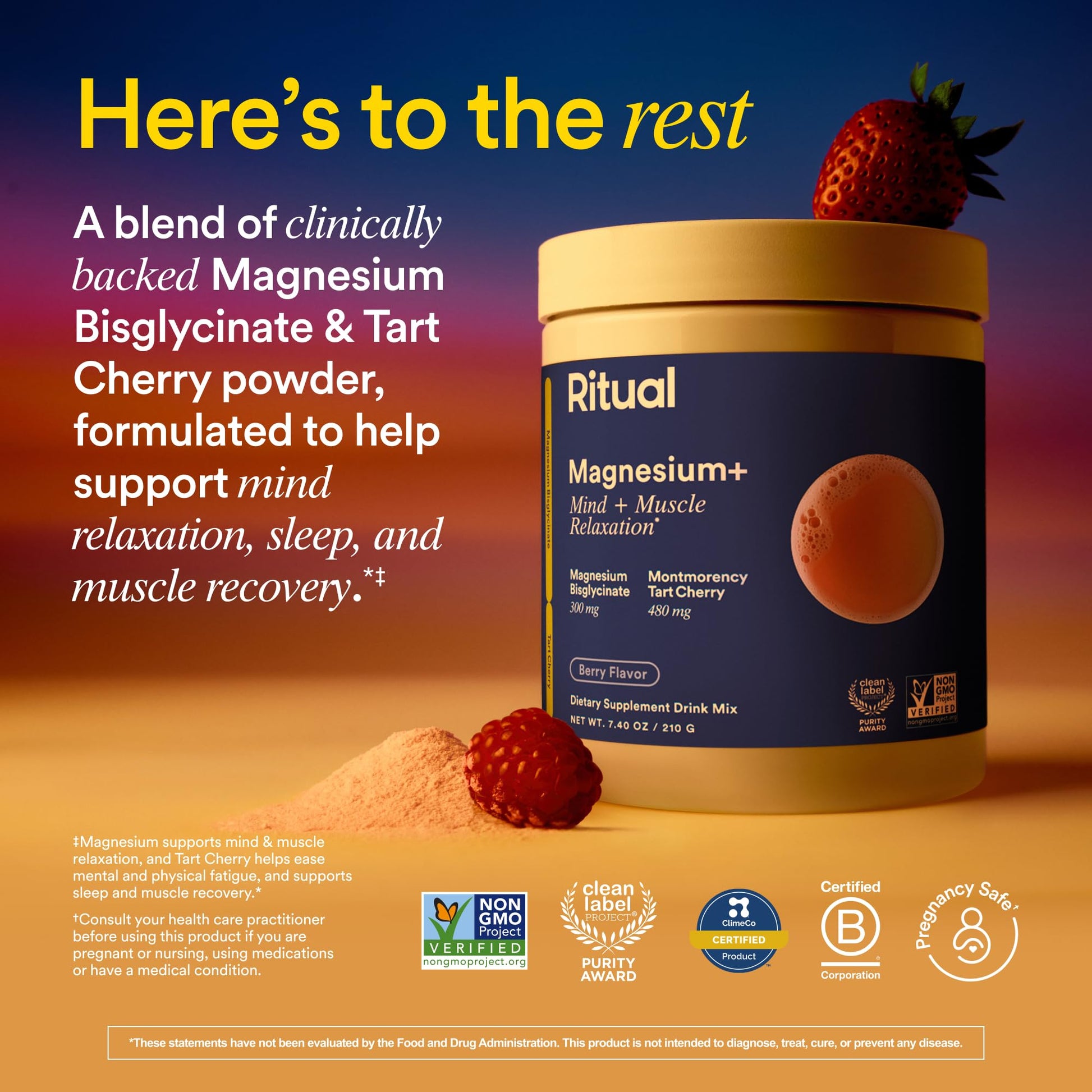 Ritual Magnesium+ Drink Mix Supplement | 2-in-1 Science-Backed Tart Cherry & Gentle on Stomach Magnesium Bisglycinate | Formulated for Mind & Muscle Relaxation | Supports Sleep & Calm | 30 Servings Ritual buy supplements canada