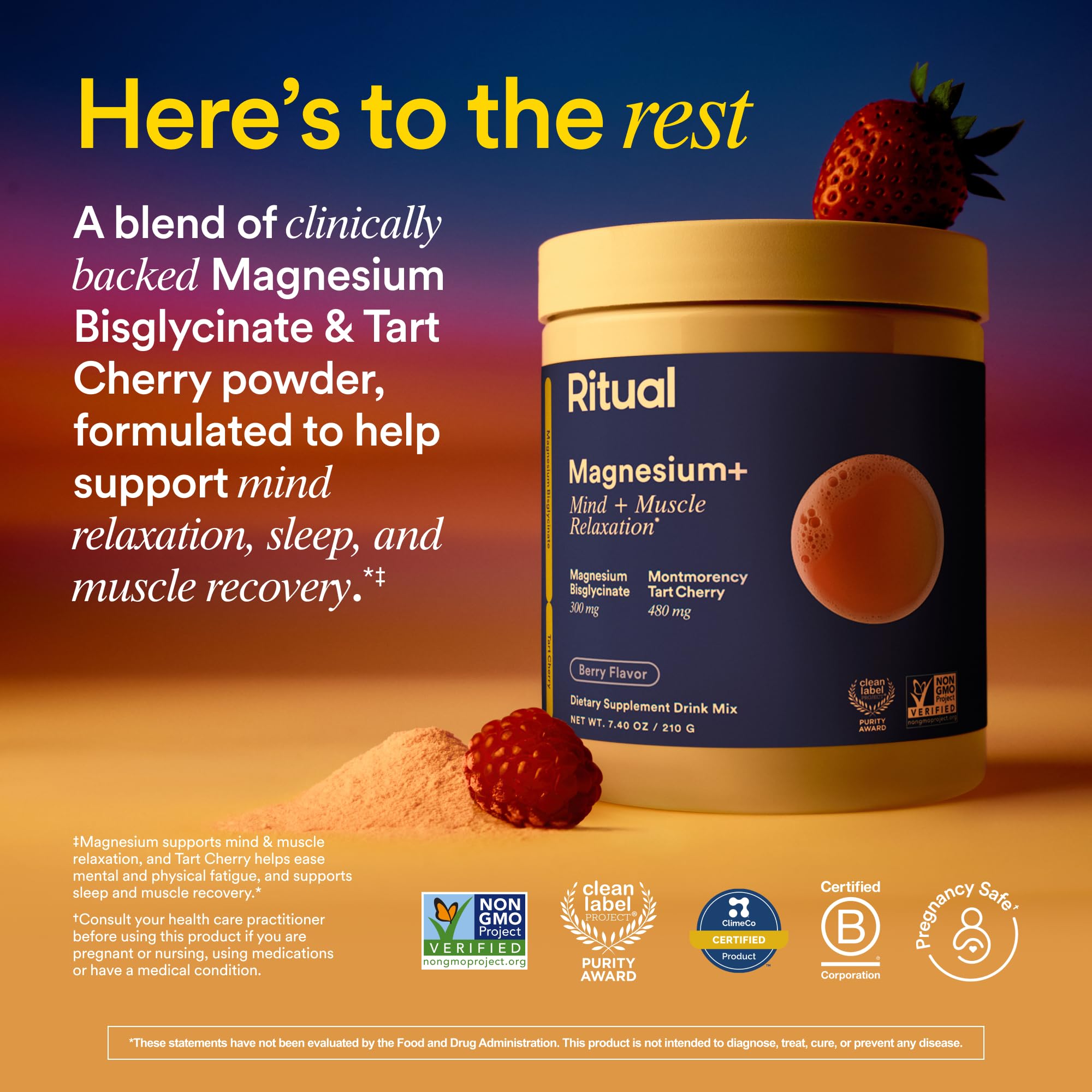 Ritual Magnesium+ Drink Mix Supplement | 2-in-1 Science-Backed Tart Cherry & Gentle on Stomach Magnesium Bisglycinate | Formulated for Mind & Muscle Relaxation | Supports Sleep & Calm | 30 Servings Ritual buy supplements canada