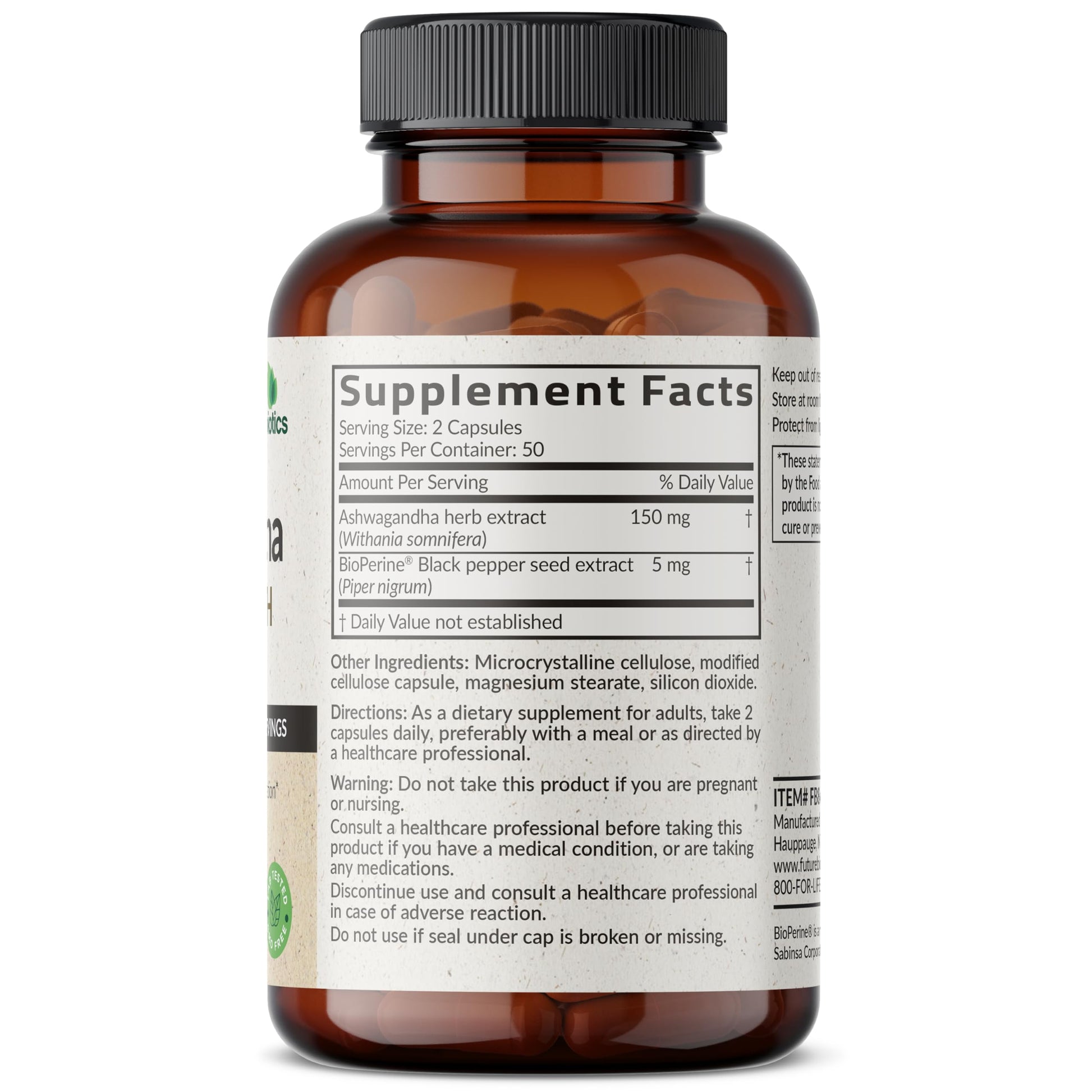 Futurebiotics Ashwagandha Extra Strength Stress & Mood Support with BioPerine - Non GMO Formula, 100 Vegetarian Capsules Futurebiotics buy supplements canada