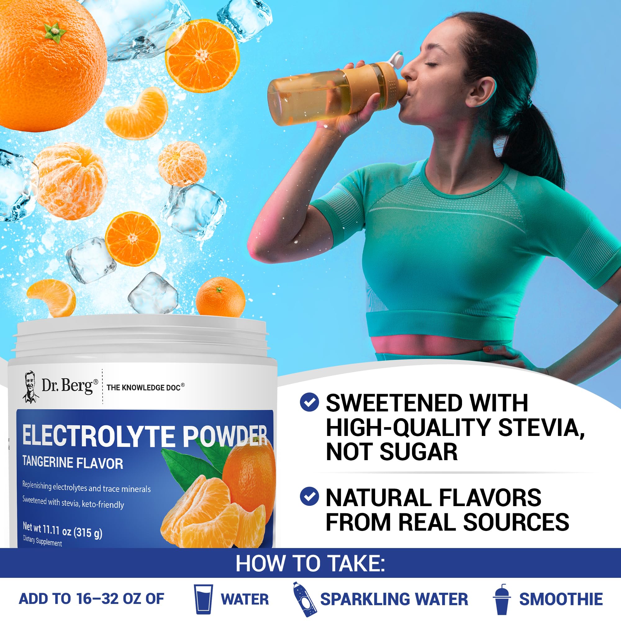Dr. Berg Zero Sugar Hydration Keto Electrolyte Powder - Enhanced w/ 1000 mg of Potassium & Real Pink Himalayan Salt (NOT Table Salt) - Tangerine Flavor Hydration Drink Mix Supplement - 50 Servings Dr. Berg Nutritionals buy supplements canada