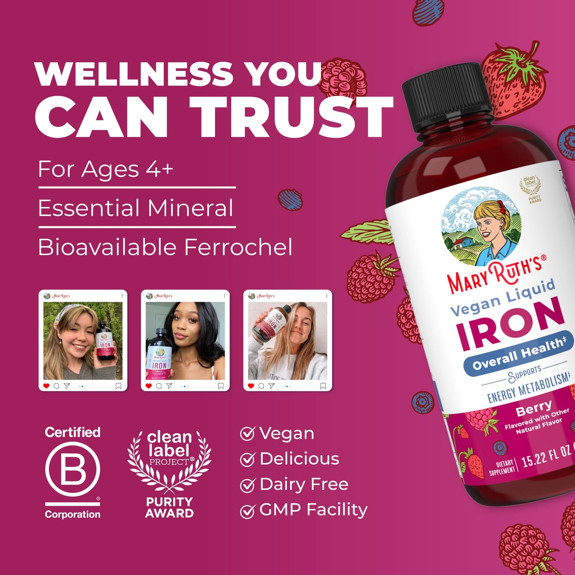 Iron Supplement for Women Men & Kids | Liquid Iron Supplement for Women Men & Kids | Iron for Healthy Blood & Oxygen | Ages 4 & Up | Sugar Free | Vegan | Non-GMO | Gluten Free | 15.22 Fl Oz MARYRUTH'S buy supplements canada