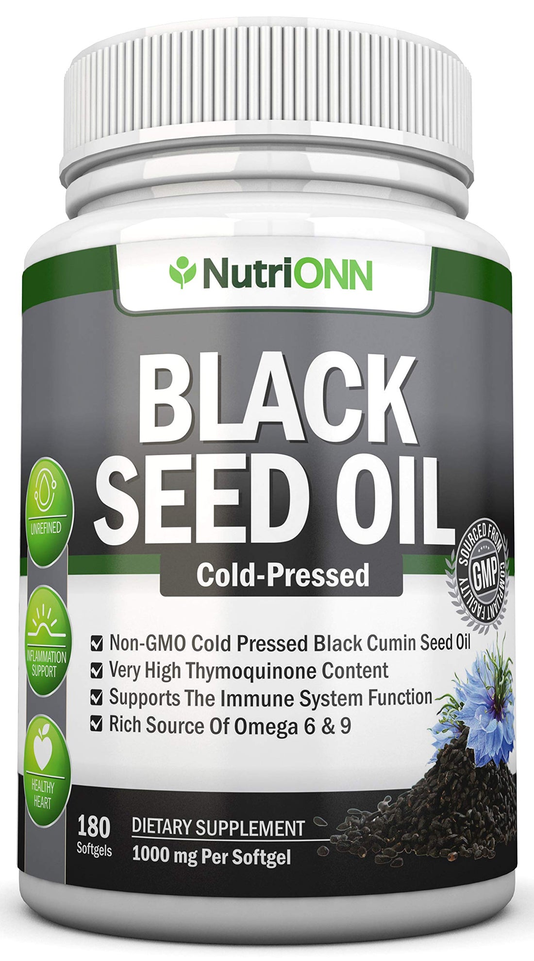 Black Seed Oil - 1000 Mg - 180 Softgels - Cold-Pressed Non-GMO Black Cumin Seed NutriONN buy supplements canada