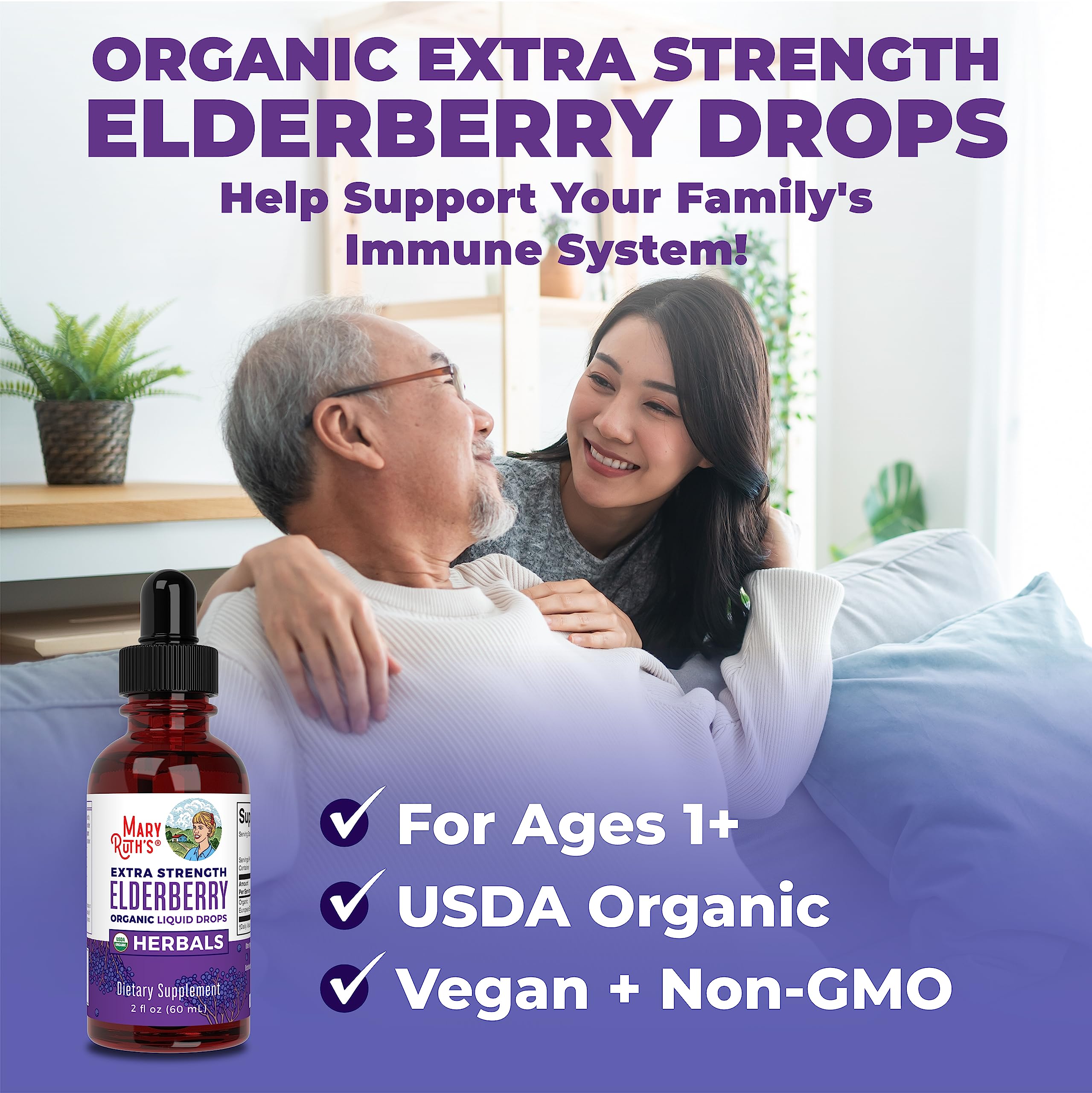 MaryRuth Organics Elderberry Syrup Extra Strength, USDA Organic Elderberry, Sugar Free Adults & Kids Immune Support Supplement for Ages 1+, Clean Label Project Verified®, Vegan, Gluten Free, 2 Fl Oz MARYRUTH'S buy supplements canada