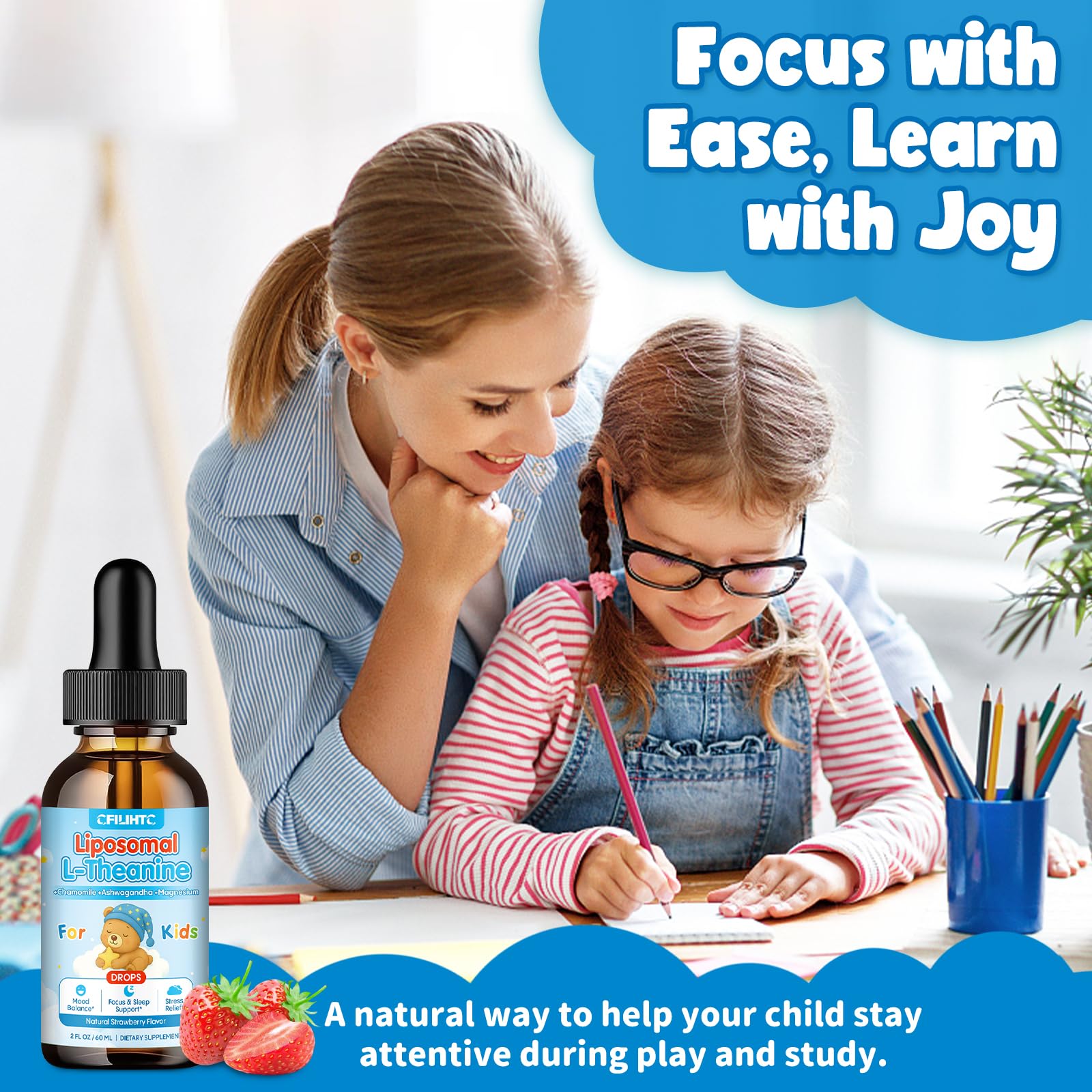 Liposomal L-Theanine Drops for Kids & Adults – Liquid L-Theanine Supplement with Magnesium Glycinate, Ashwagandha, Chamomile, Vitamin B6 & D3 – Supports Calm, Focus & Restful Sleep – Strawberry Flavor CFILIHTC buy supplements canada